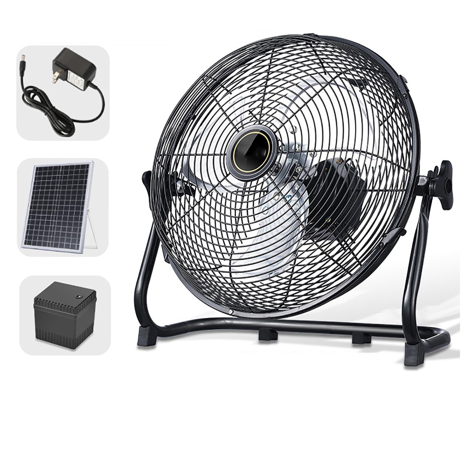 HSPLXYT 12" Portable Solar Rechargeable Floor Fan, 8000mAH Battery Capacity Solar Panel Powered Battery Operated Fan Portable Fan Table Fan for Fishing, Camping, Bedroom, Workplace (Color : Black)