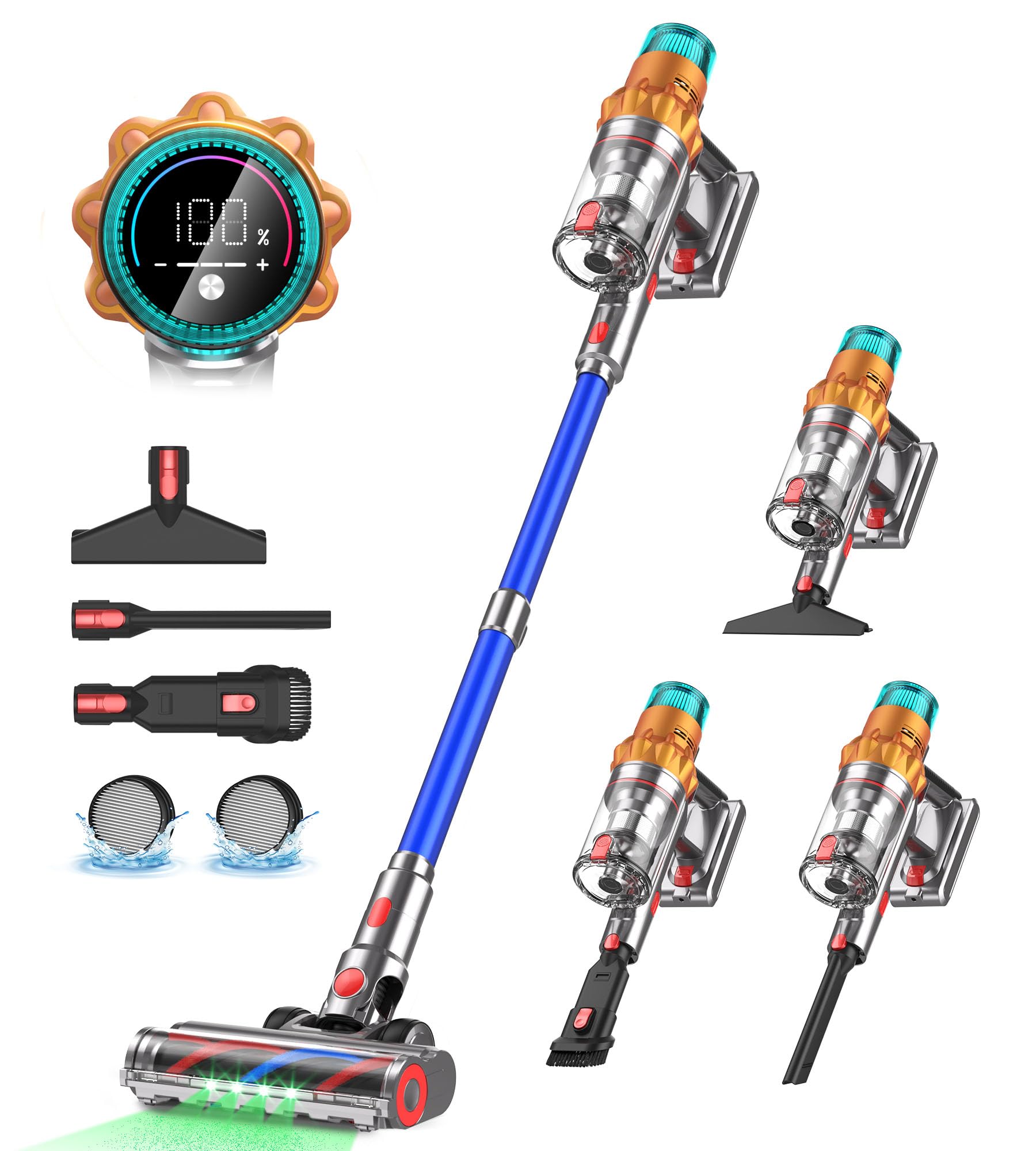 REBANIC Cordless Vacuum Cleaners for Home,8-in-1/65Min/600W/48Kpa Powerful Suction,Self-Standing Cordless Stick Vacuum Cleaner,Lightweight Anti-Tangle Rechargeable Vacuum for Floor/Carpet/Pet Hair/Car