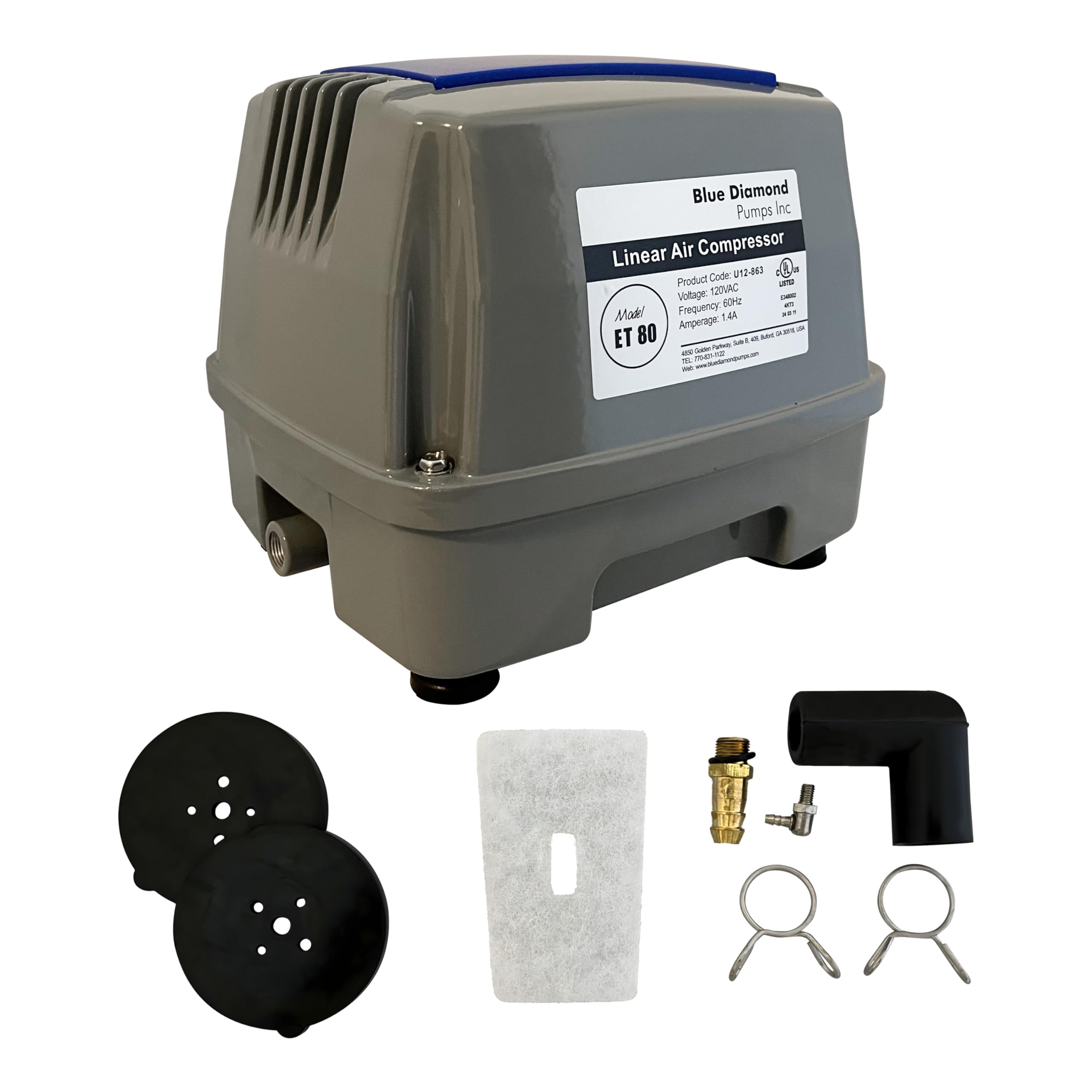 Blue Diamond ET80+ Plus - Septic or Pond Linear Diaphragm Air Pump with Free Additional Air Filter
