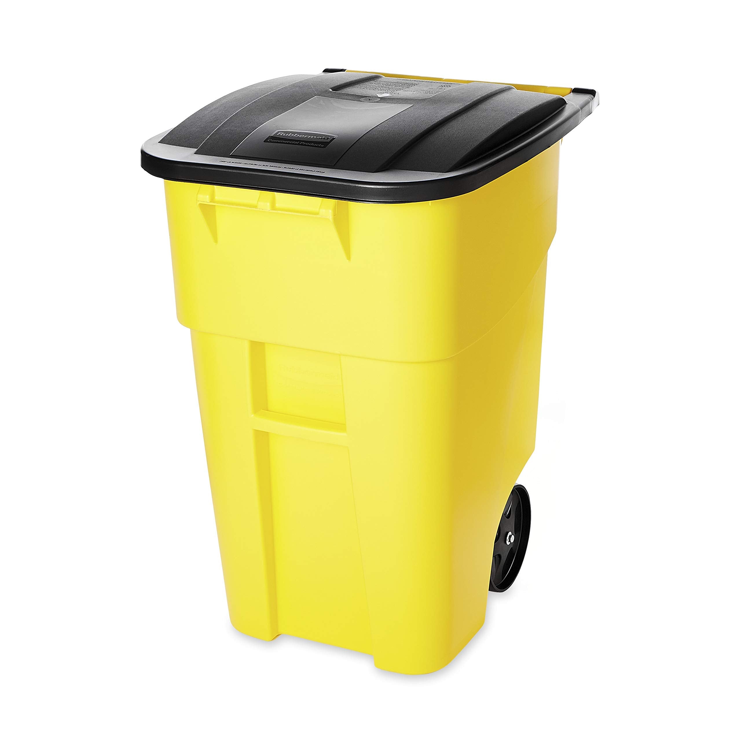 Rubbermaid Commercial Products BRUTE Rollout Heavy-Duty Wheeled Trash/Garbage Can, 50-Gallon, Yellow, for Restaurants/Hospitals/Offices/Warehouses/Garage