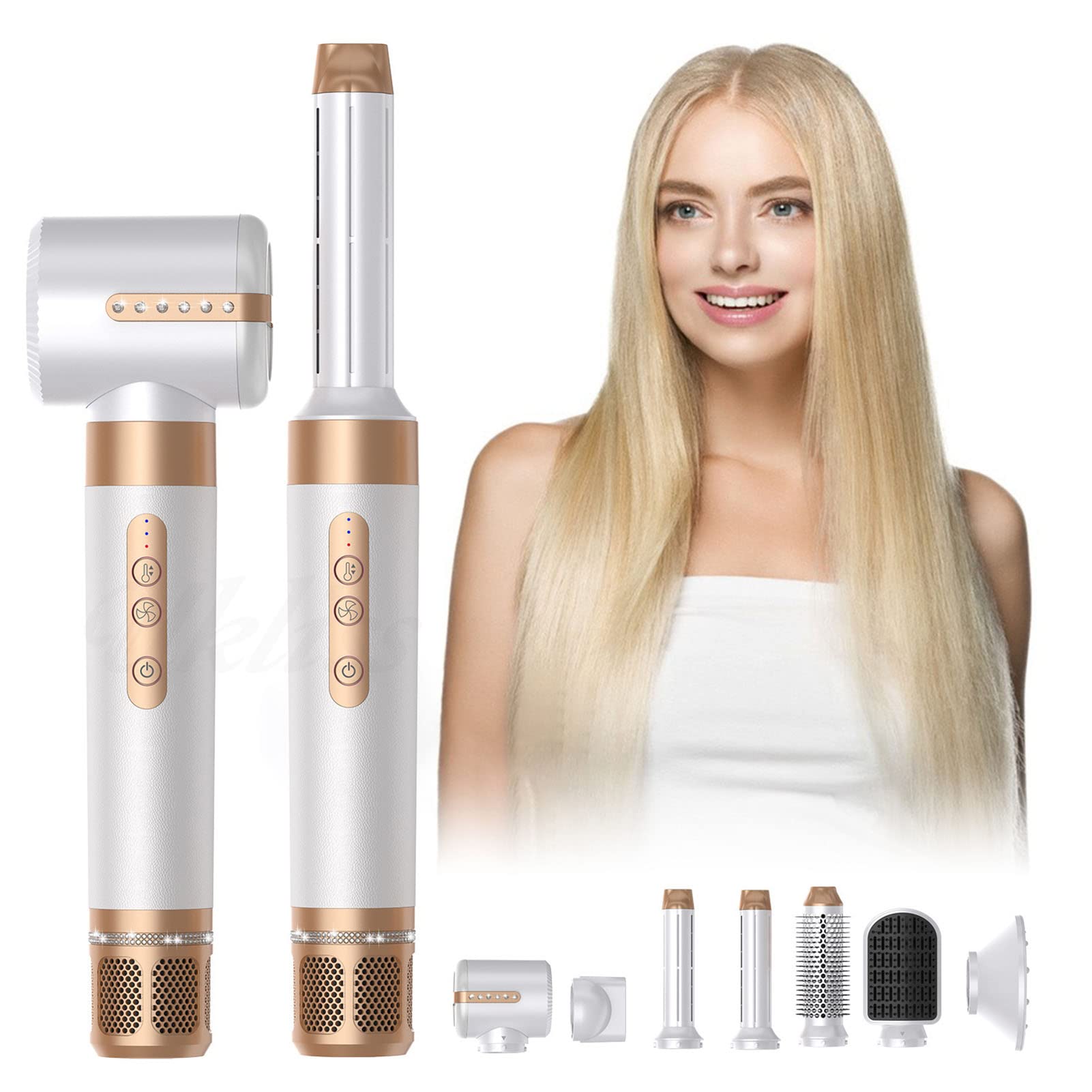 PENEXIU 7 in 1 Hair Styling Tools - Hot Air Styler with ALCI Safety Plug, Lightweight, White