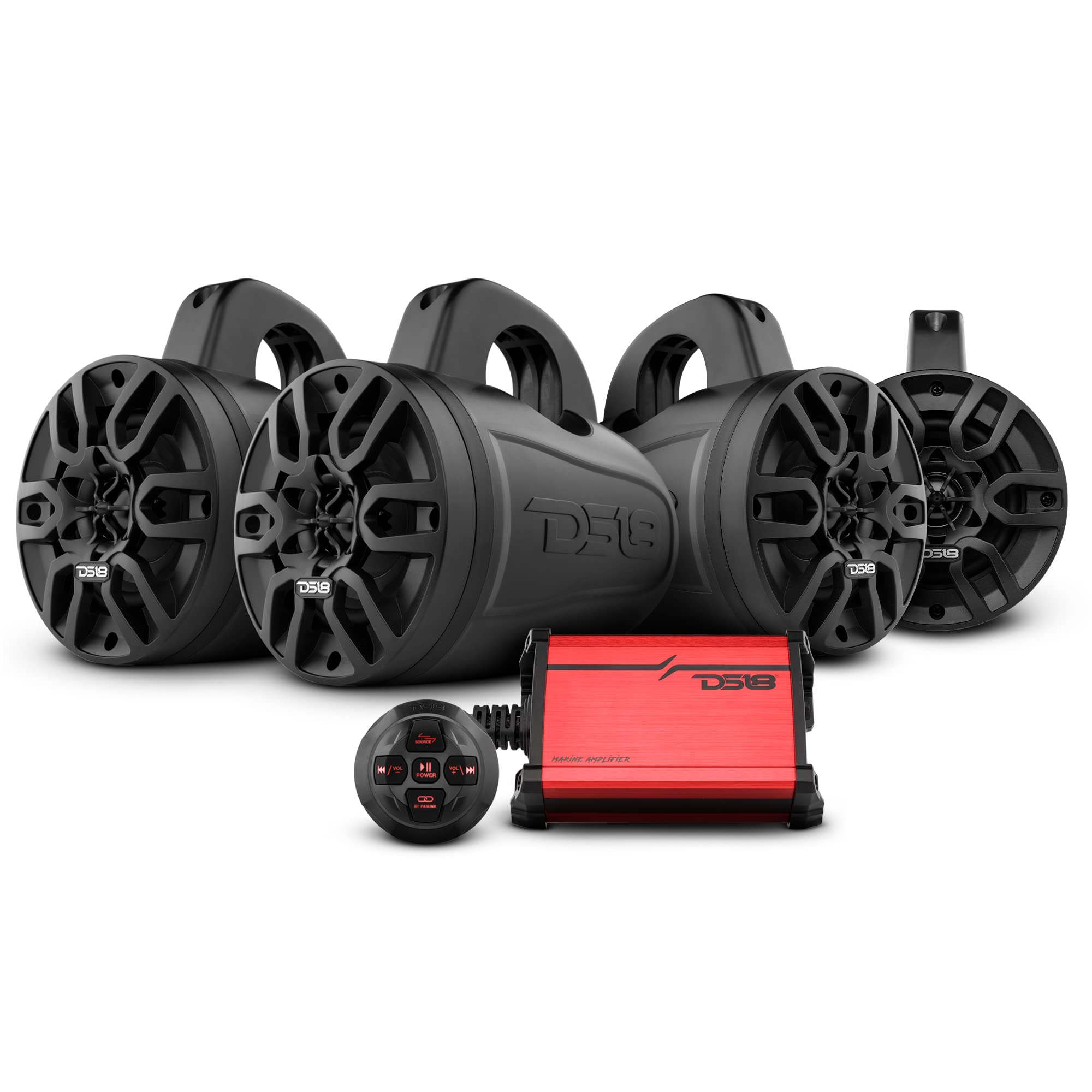 DS18 MP4TP.4A 4" 600W Bluetooth Marine Tower Speakers with Amplifier and Remote
