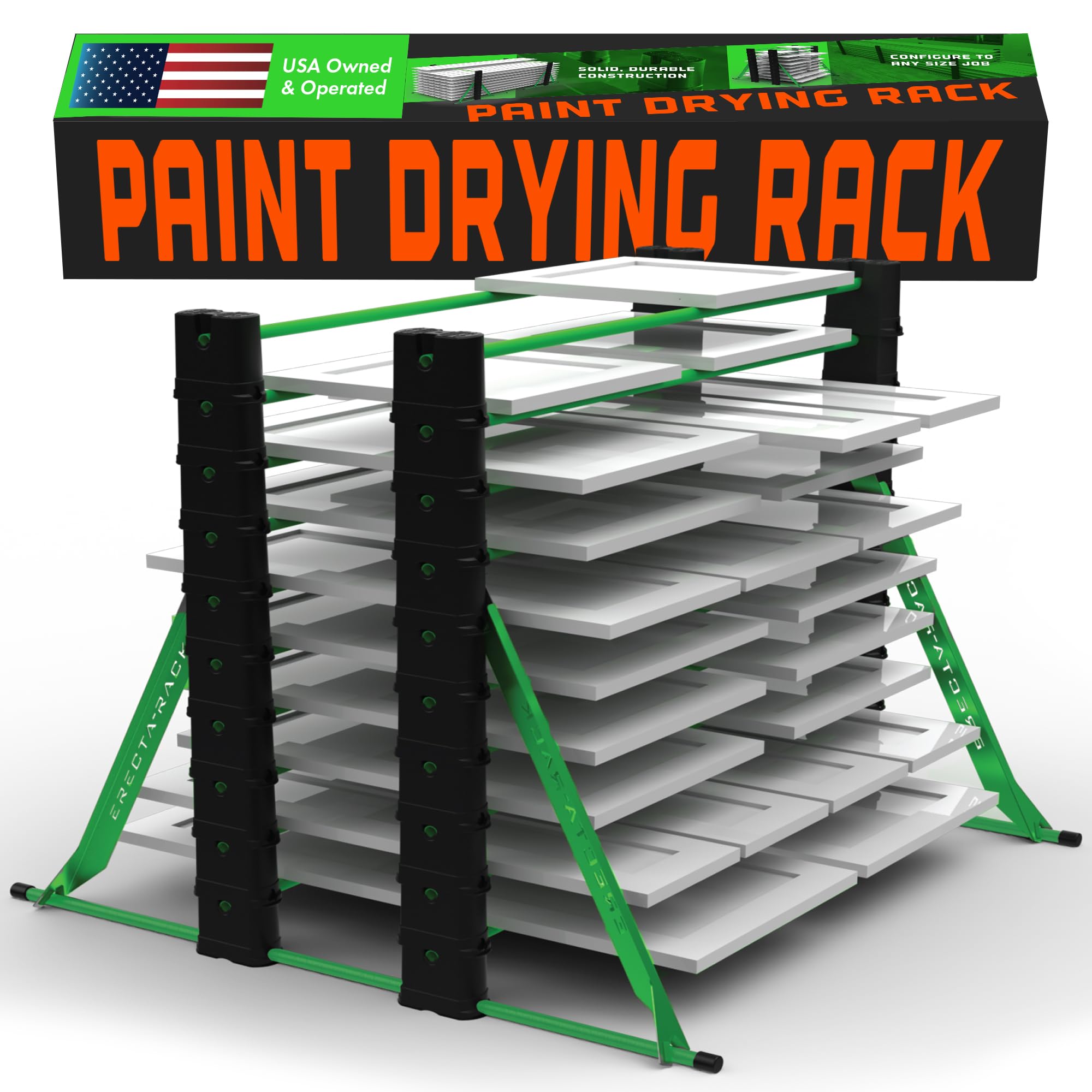 Erecta-Rack Paint Drying Stand Rack for Cabinet & Full Size Doors, Trim 10-Level Space Saving Portable Adjustable for Interior, Exterior, Spray, Roll, Brush, Commercial, Pro Painters with Bag