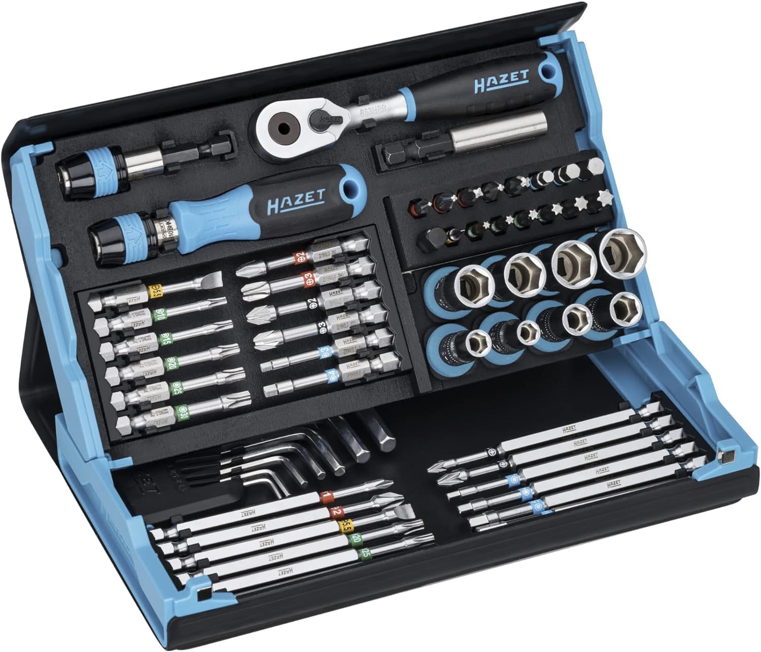 HAZET Smartcase bit set 2200SC-32 I 59-piece set, drive: hexagon 6.3 (1/4 inch), particularly large number of tools in the smallest space for the best overview I foldable tool set