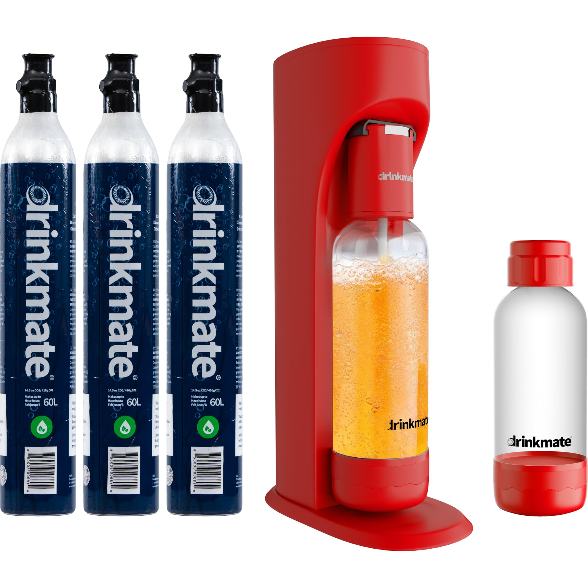 Drinkmate OmniFizz Sparkling Water and Soda Maker, Carbonates Any Drink, ULTIMATE BUNDLE - Includes three 60L CO2 Cylinders, Two Carbonation Bottles, and Fizz Infuser (Royal Red)