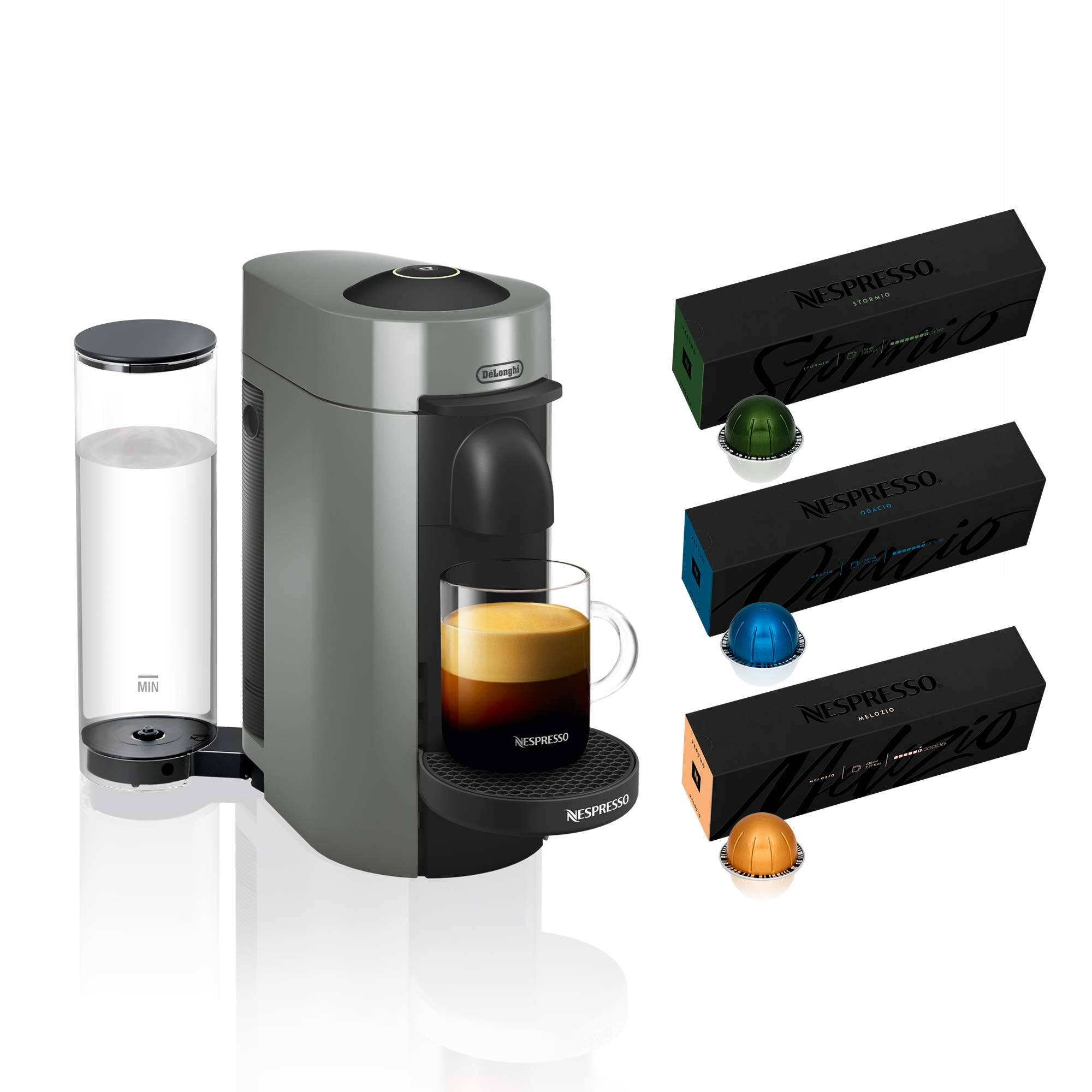 Nespresso VertuoPlus Coffee and Espresso Machine Bundle by De'Longhi with Vertuoline Variety Pack Coffees included