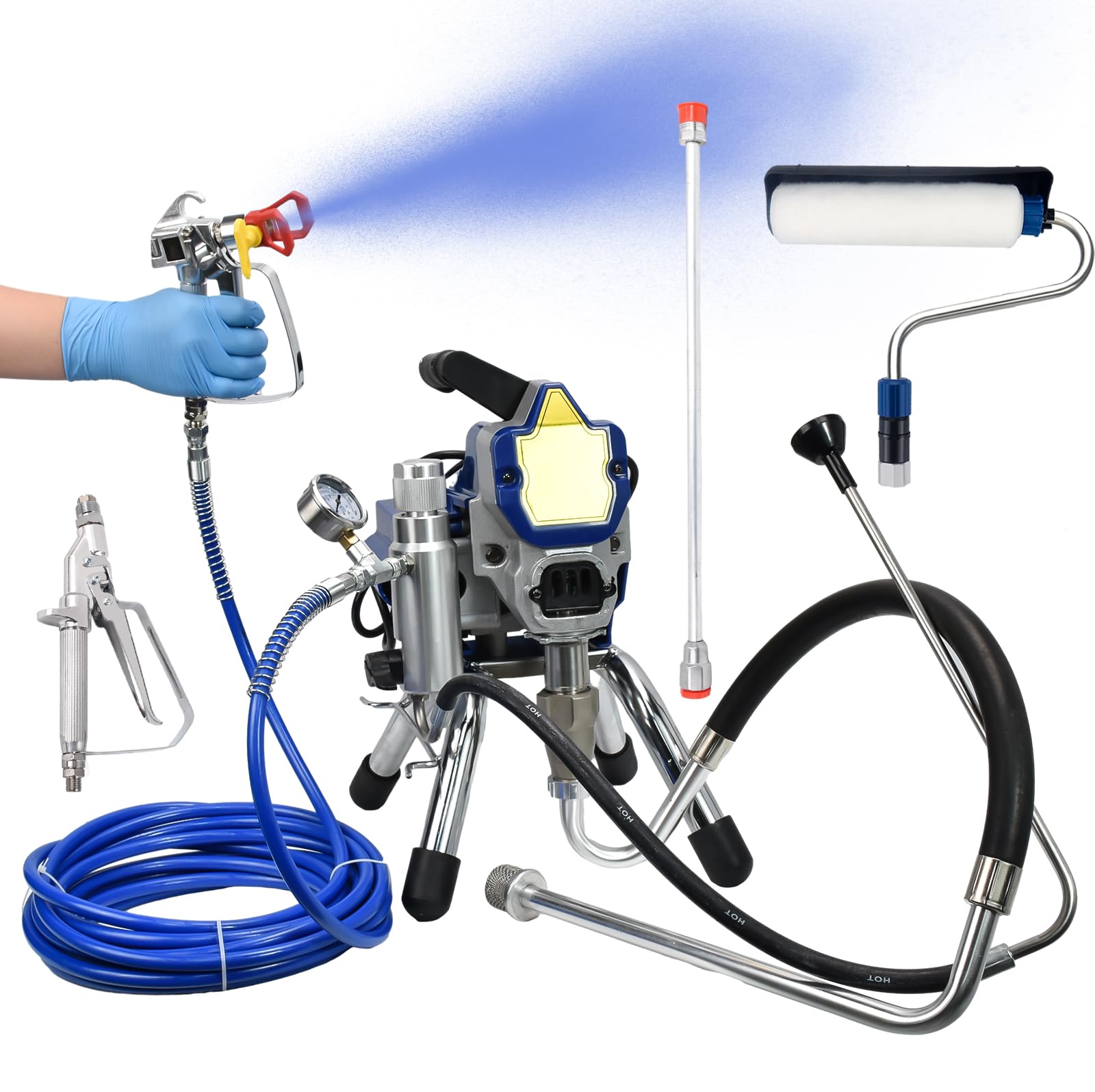 Airless Paint Sprayer,1.2 GPM 5HP 3300PSI Electric Stand Airless Sprayer for Home Interior House Painting & Furniture Painting, with Spray Hose,Paint Gun, Paint Sprayer Roller & Extension Rod - 110V