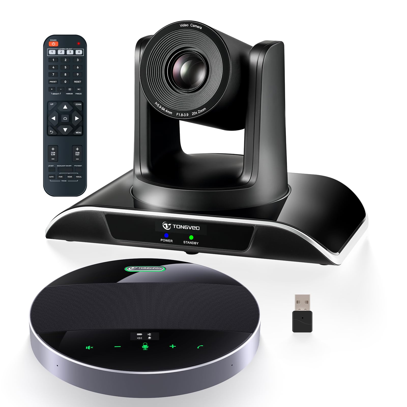 20x Zoom Conference Room Camera System TONGVEO All-in-1 Video and Audio Conferencing System 20X Optical Zoom USB3.0 HDMI PTZ Camera and Conference speaker with microphone Bundle for large Meeting Room