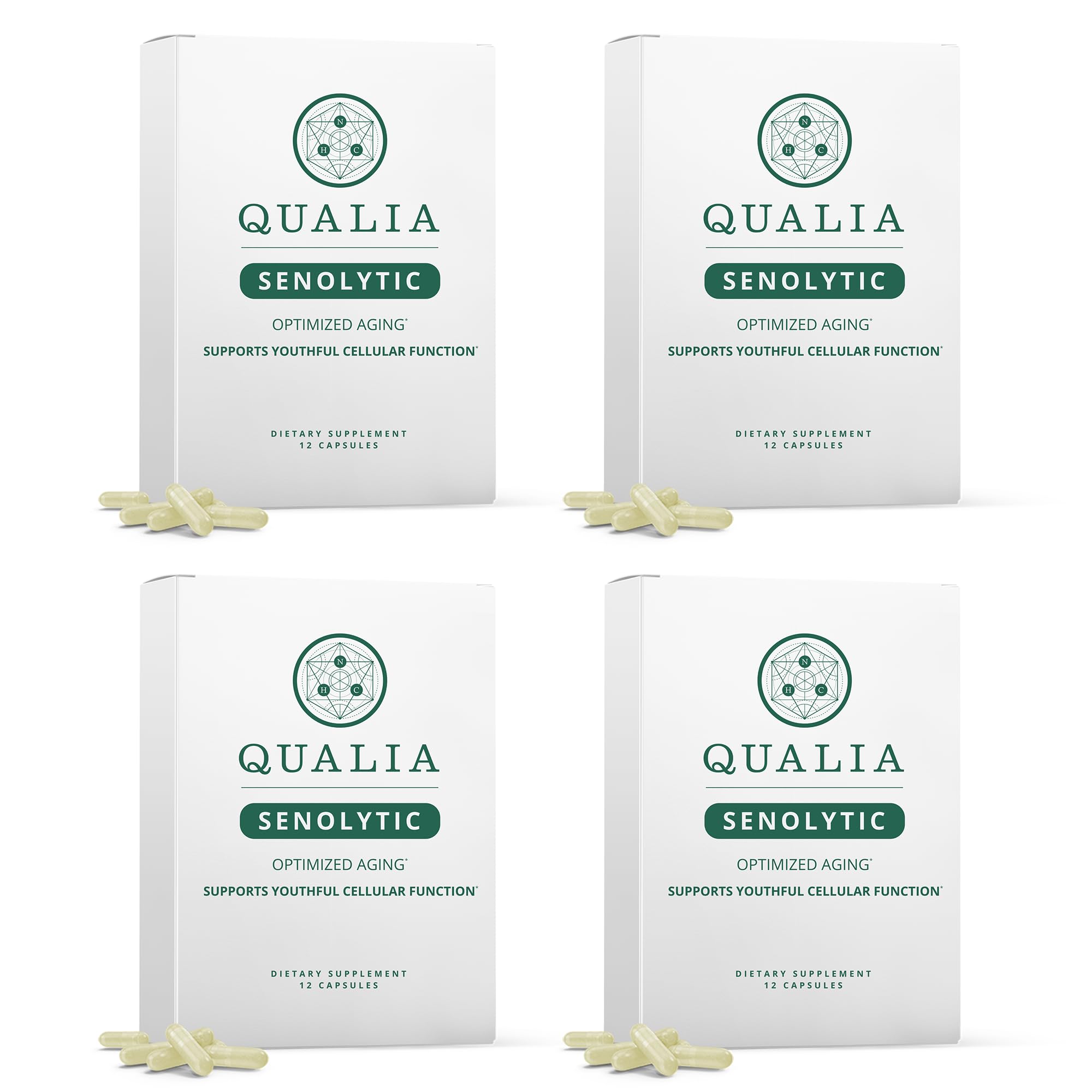 Qualia Senolytic | The Ultimate Formula for Enhanced Cell Repair and Rejuvenation. 2-Day Aging & Longevity Support Regimen w. Fisetin, Quercetin, Piperlongumine, Senactiv®, Curcumin (4 Pack)
