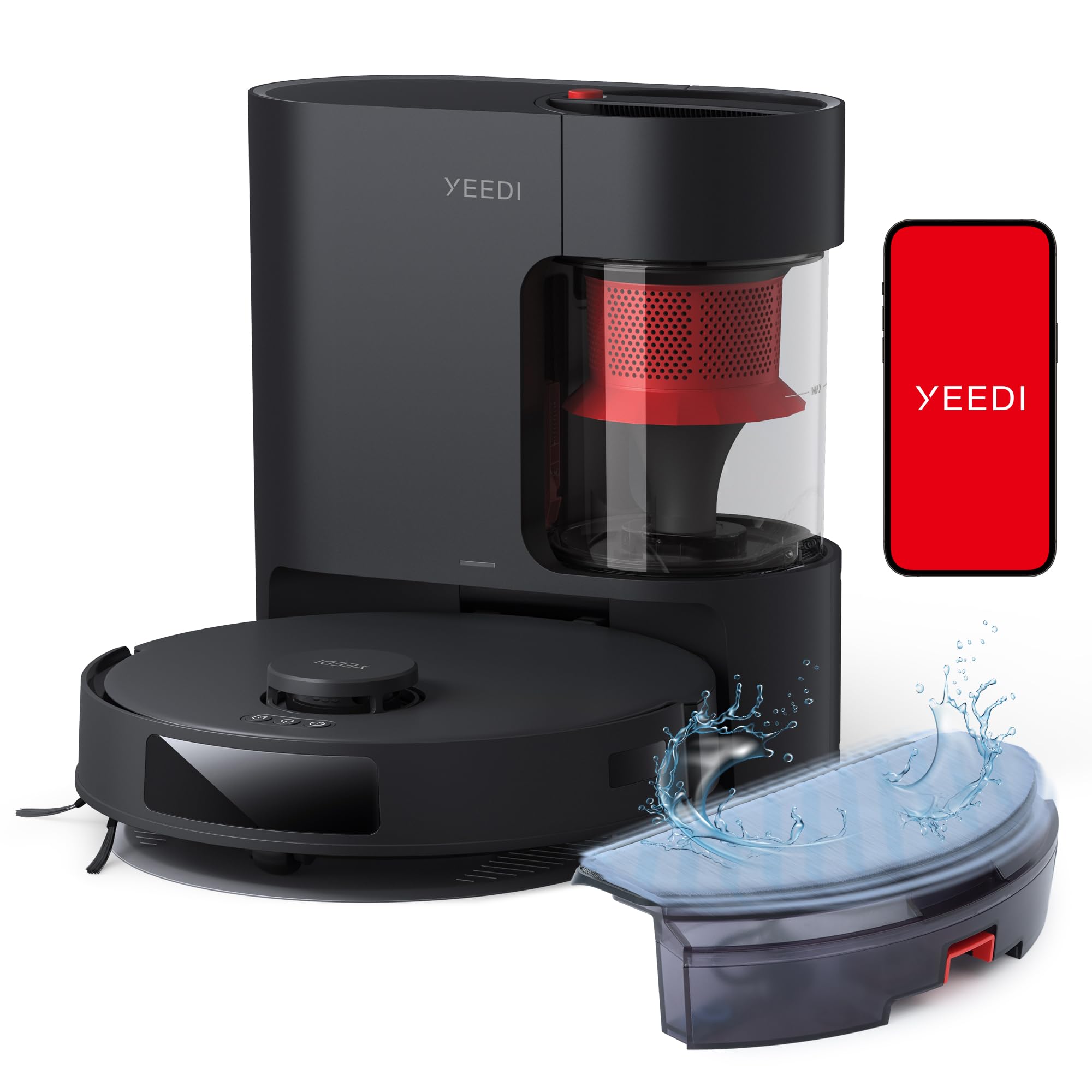 Yeedi C12 PRO Plus Robot Vacuum and Mop, 8000Pa Strong Suction, Vibrating Mopping, 7-Week Dust Storage, Bagless Dust Container, ZeroTangle Brush, Black