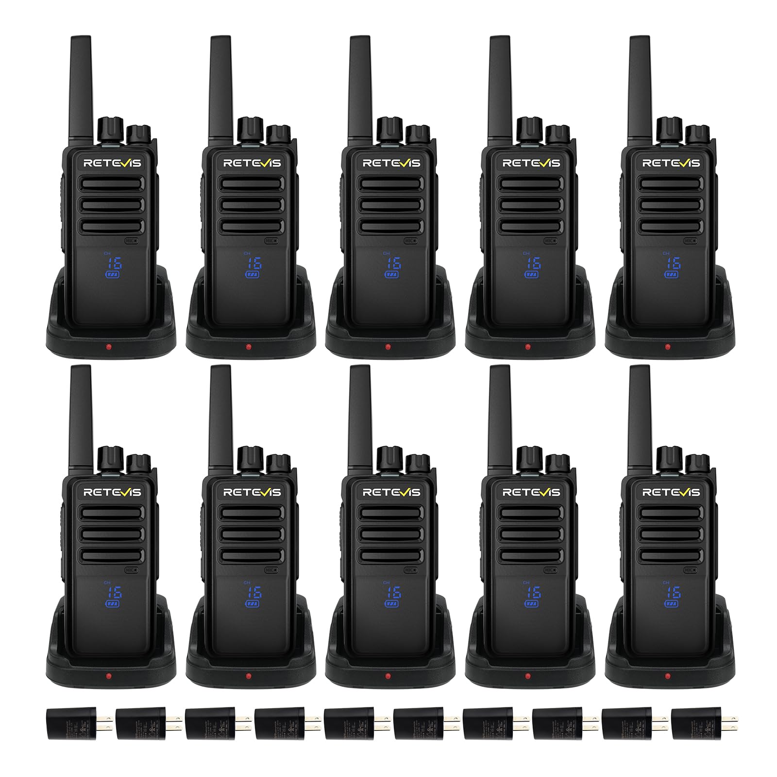 Retevis RT68H Two Way Radio,Walkie Talkies Long Range, Visualization,Shatterproof Hidden Display,VOX Hands Free, Rechargeable Walkie Talkie for Adults with Charging Base,for Factory Warehouse(10 Pack)