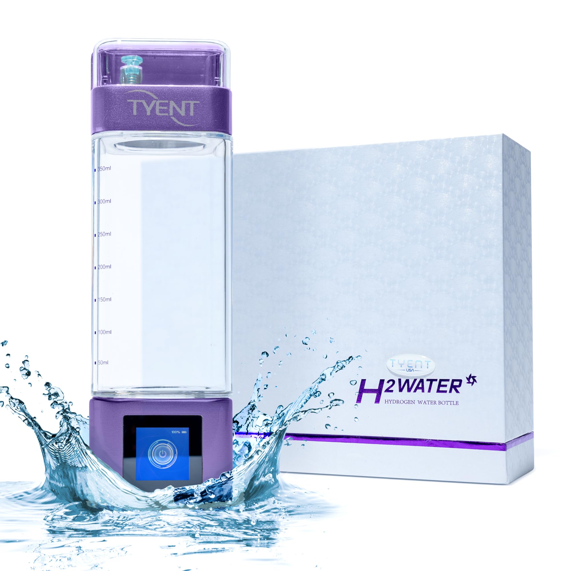 TYENT Portable Hydrogen Water Bottle - Up to 9000ppb - Advanced Filtration & Inhalation Technology - Transform Your Hydration - Touchscreen Control BPA-Free Tritan 28-Hour Battery Life - 350ml Purple