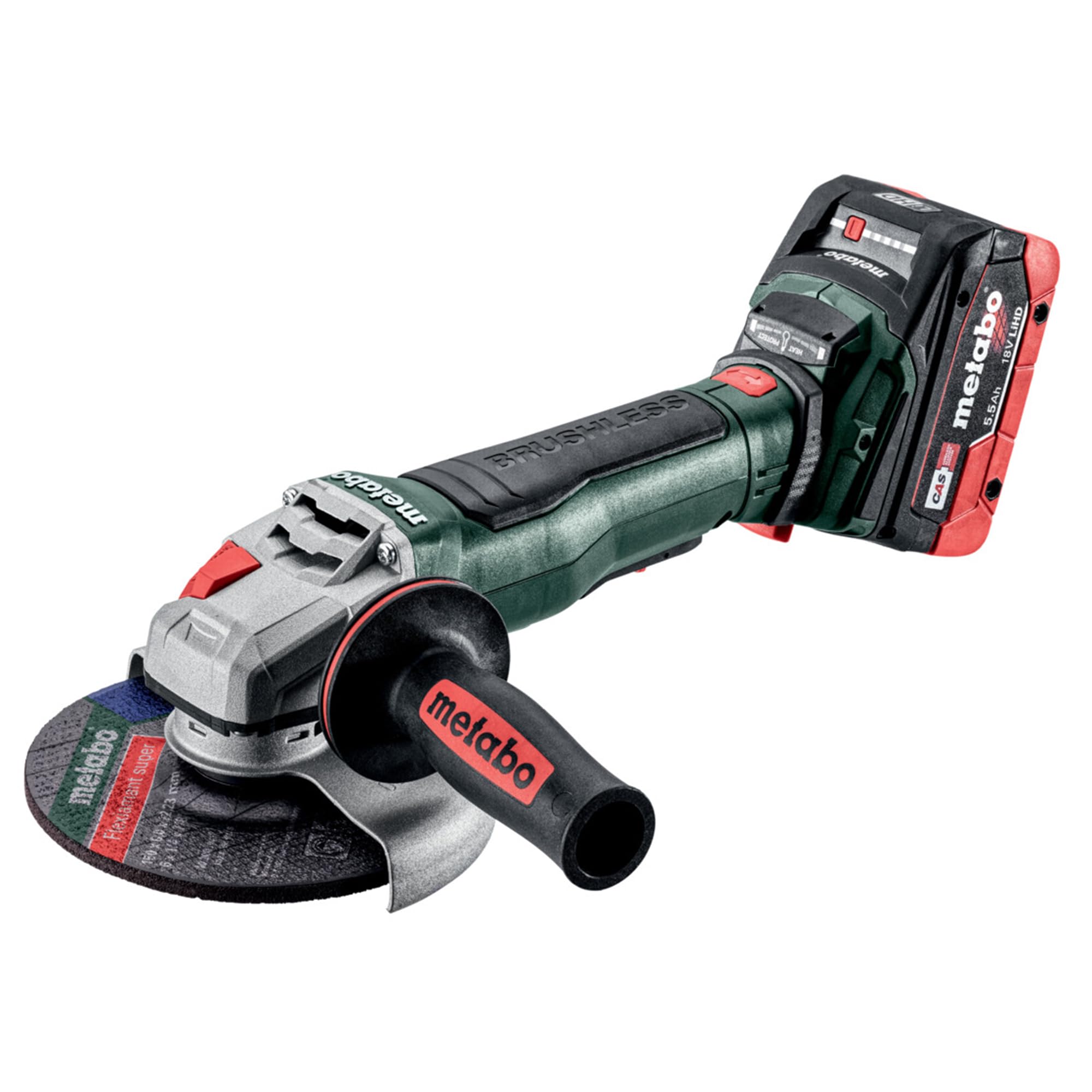 Metabo 18V Cordless 6-Inch Angle Grinder Kit | (2) 18V 5.5 Ah Batteries | Brushless Motor | Safety Features: Mechanical Safety Clutch, Brake, Paddle Switch | WPB 18 LT BL 11-150 Quick Kit