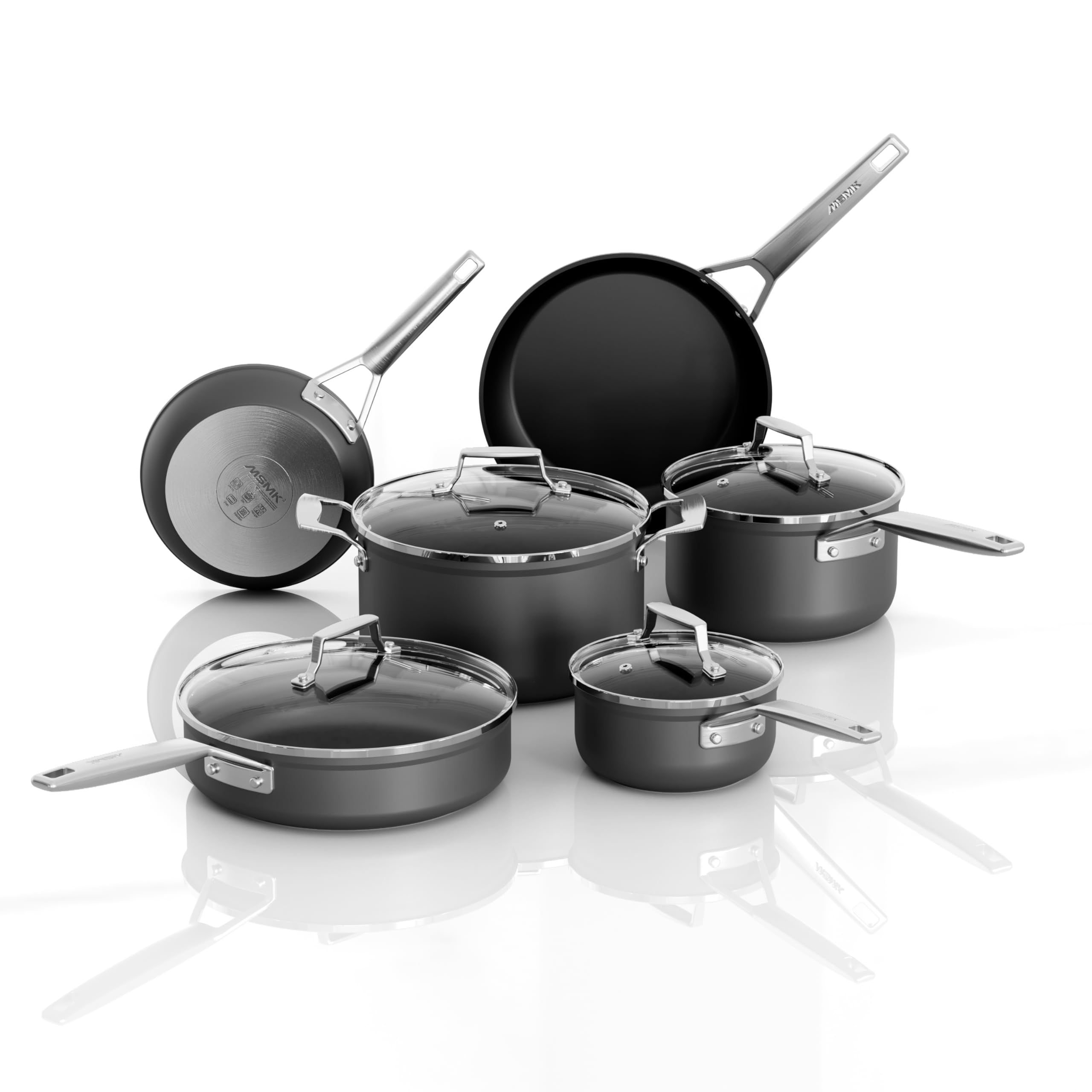 MSMK 10-Piece Pots and Pans Set non stick, Cookware Sets for building a starter kitchen or refreshing, Even Heating, Easy Clean-Up, Comfortable Handling, Induction Compatibility