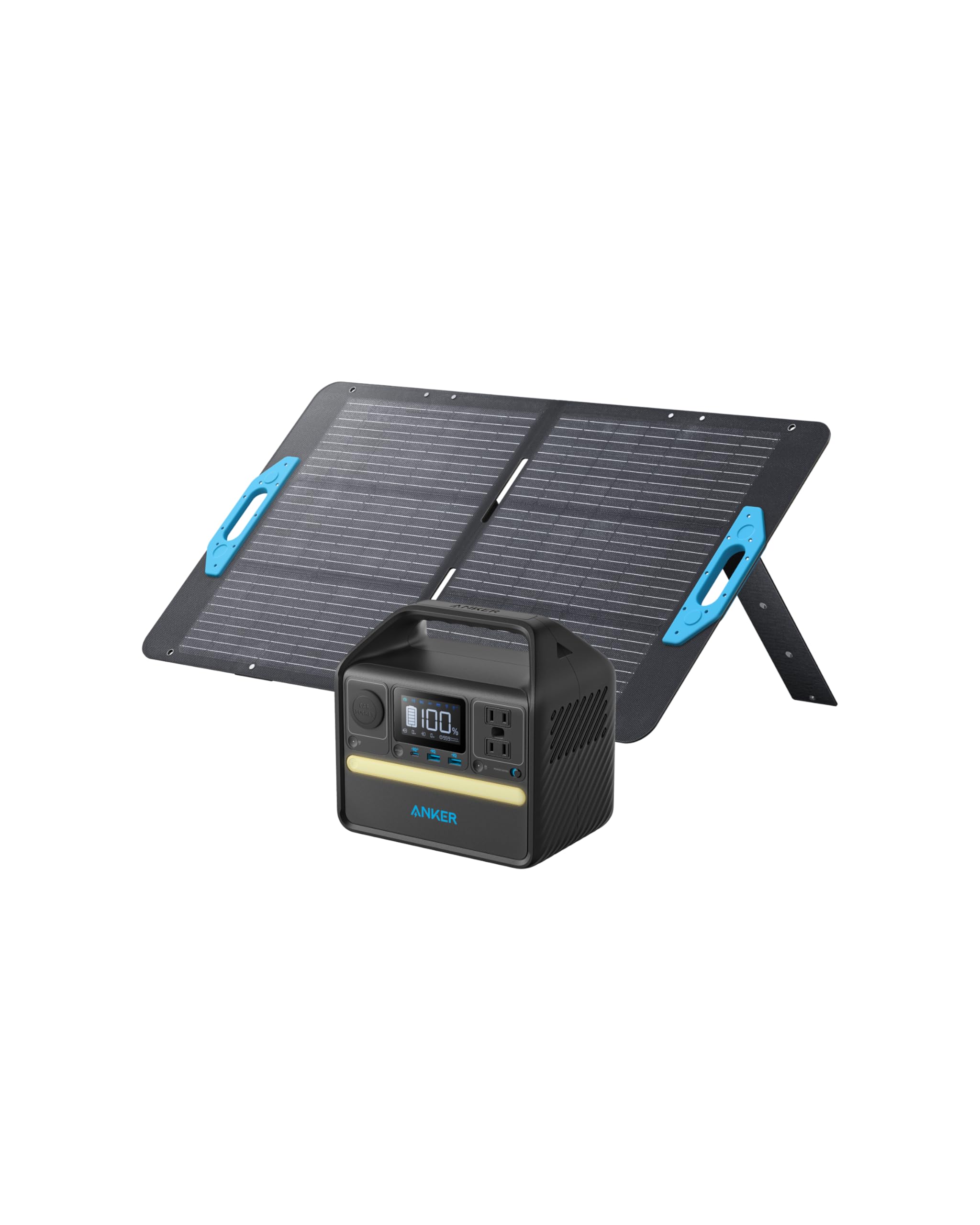 Anker 521 Portable Power Station, Solar Generator 256Wh with 100W Solar Panel, LiFePO4 Battery Pack, 200W 6-Port PowerHouse, 2 AC Outlets, 60W USB-C PD Output, for Outdoor Camping, RV(Anker Solix)
