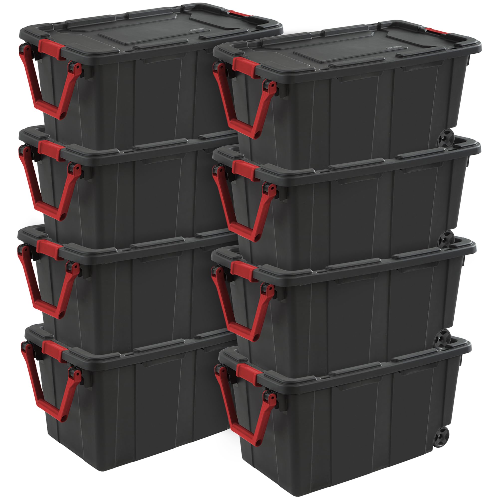 Sterilite 8-Pack Storage Bins, Plastic Organizer Containers w/ Lids & Wheels, 40 Gal