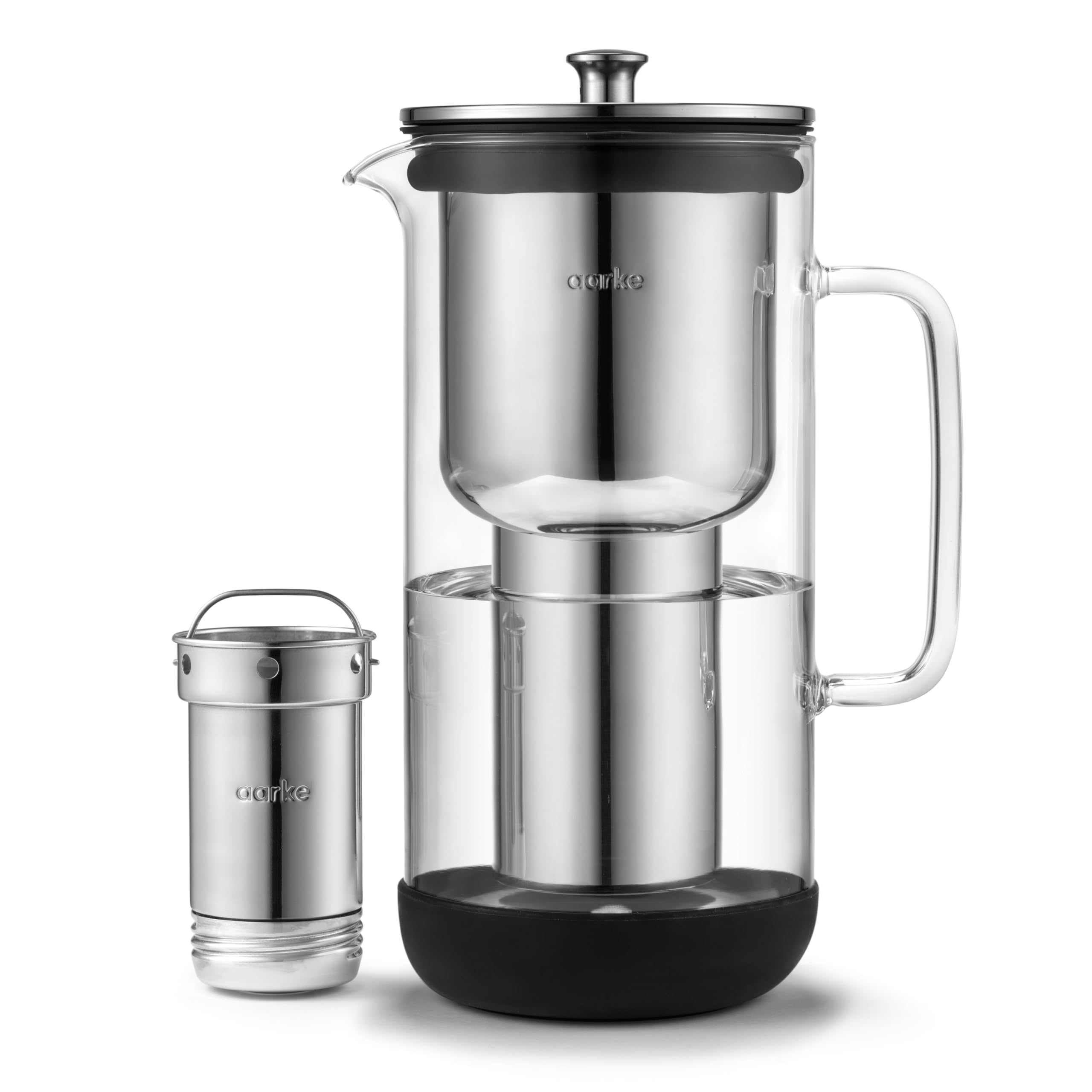 aarke Purifier Glass Water Pitcher, Refillable Stainless Steel Filter, 8-Weeks Performance, BPA-Free, Dishwasher Safe, Pure & Enriched Refill Granules, 1.18L (5 Cups) Capacity