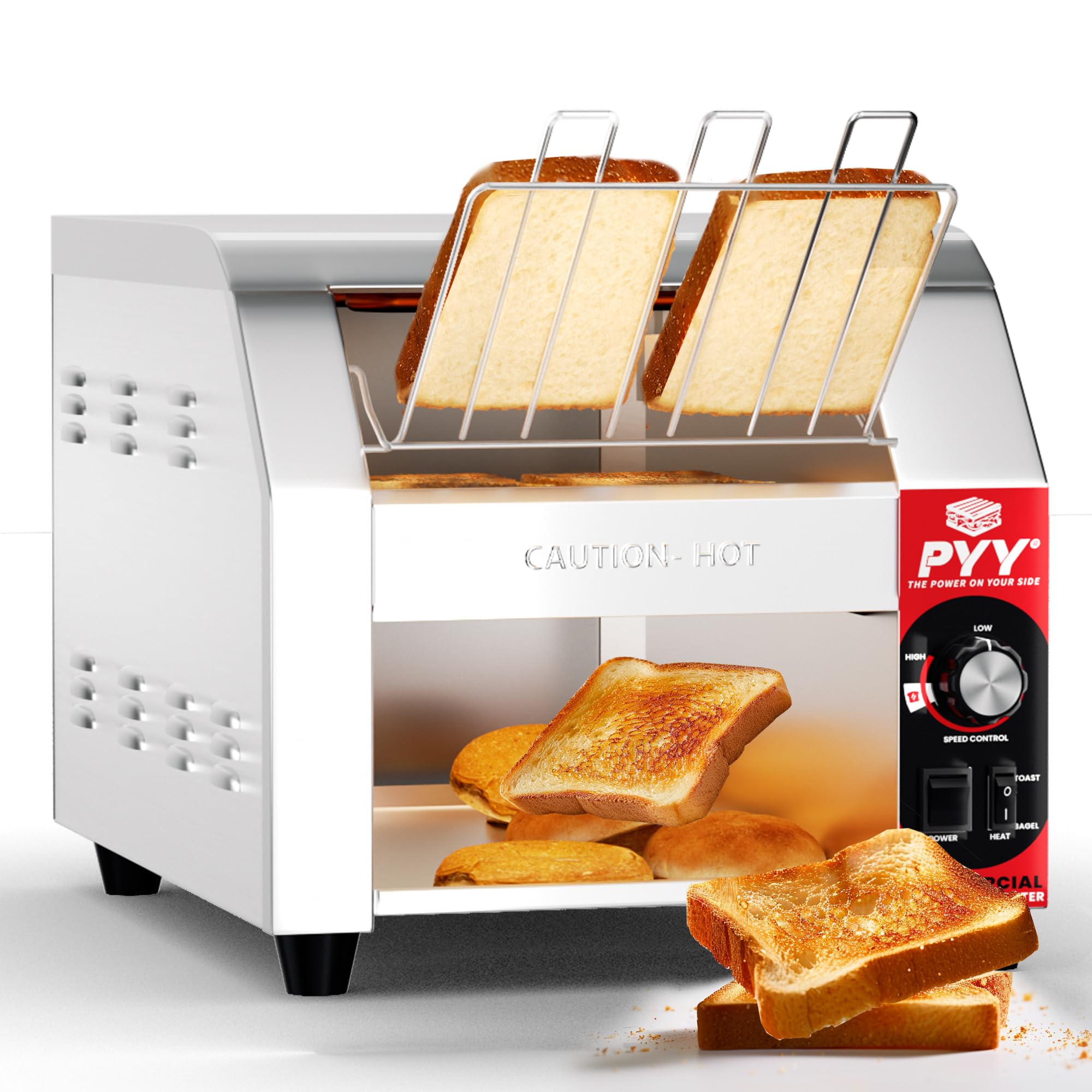 PYY Commercial Conveyor Toaster – 1800W Heavy Duty Electric Belt Toaster, Stainless Steel Industrial Oven for Bagels, Buns, Bread, Waffles, 400 Slices/Hour for Restaurants, Buffets & Catering