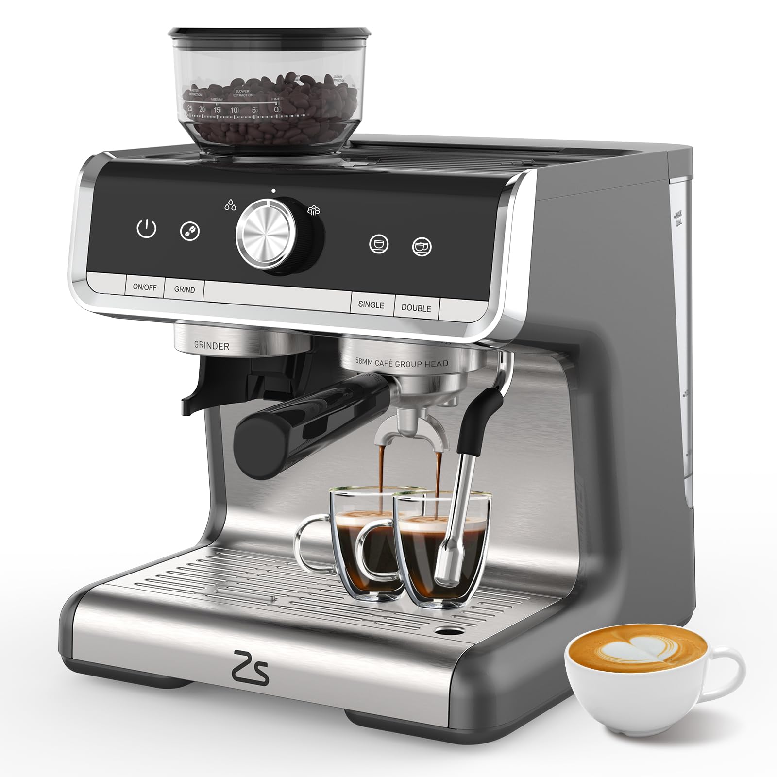 GarveeTech 20 Bar Espresso Machine, Semi-Automatic Espresso Maker with Bean Grinder and Milk Frother Steam Wand, Home Barista Coffee Machine for Macchiatos/Cappuccino/Latte, Gift for Mom Dad