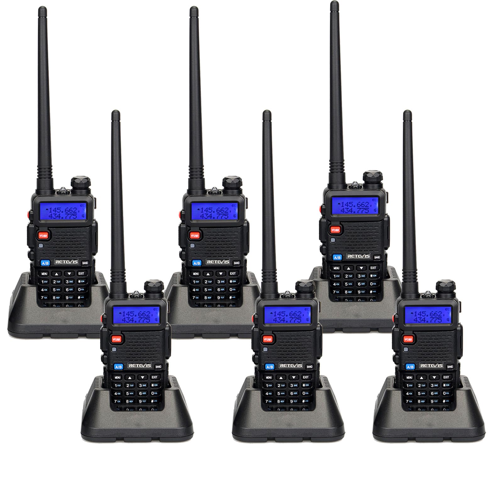 Retevis RT-5R Dual Band Two Way Radio, Walkie Talkie Earpiece with Mic, High Power, Charging Base, 1400mAh Battery, VOX, 2 Way Radio Long Range for Aldults School Church Farm Warehouse (6 Pack)