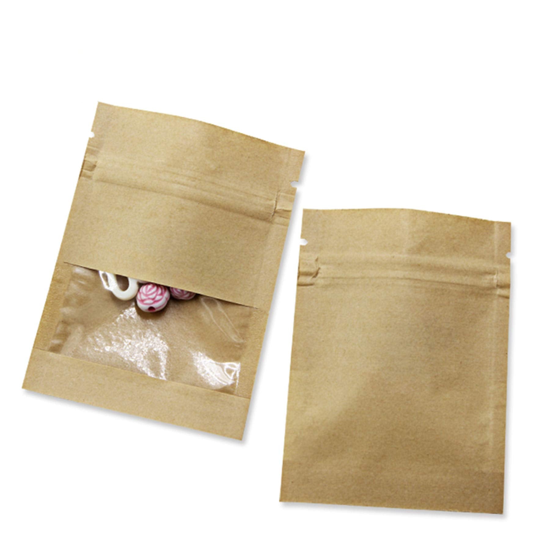 PABCK 1000 Pack 5.1x7.08 inch (Inner Size 4.7x5.7 inch) Clear Window Brown Kraft Paper for Zip Bag Seed Packets Lock Food Storage Bags Zipper Lock Envelopes Resealable Heat Seal Pouch Coffee Packet