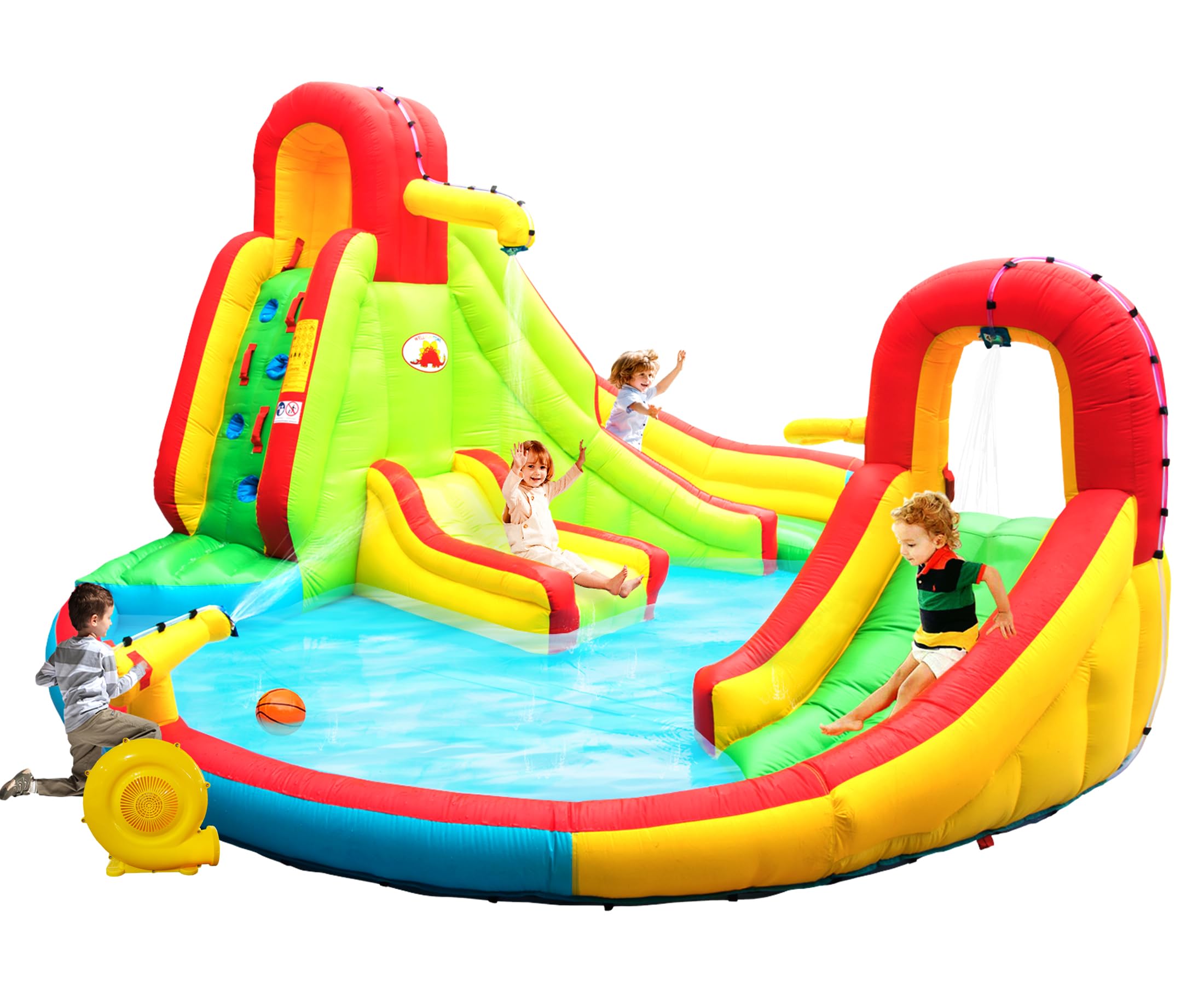 Heavy Inflatable Water Slide Park, Double Slide Climbing Wall Fountain for Outdoors, Equipped with Air Blower