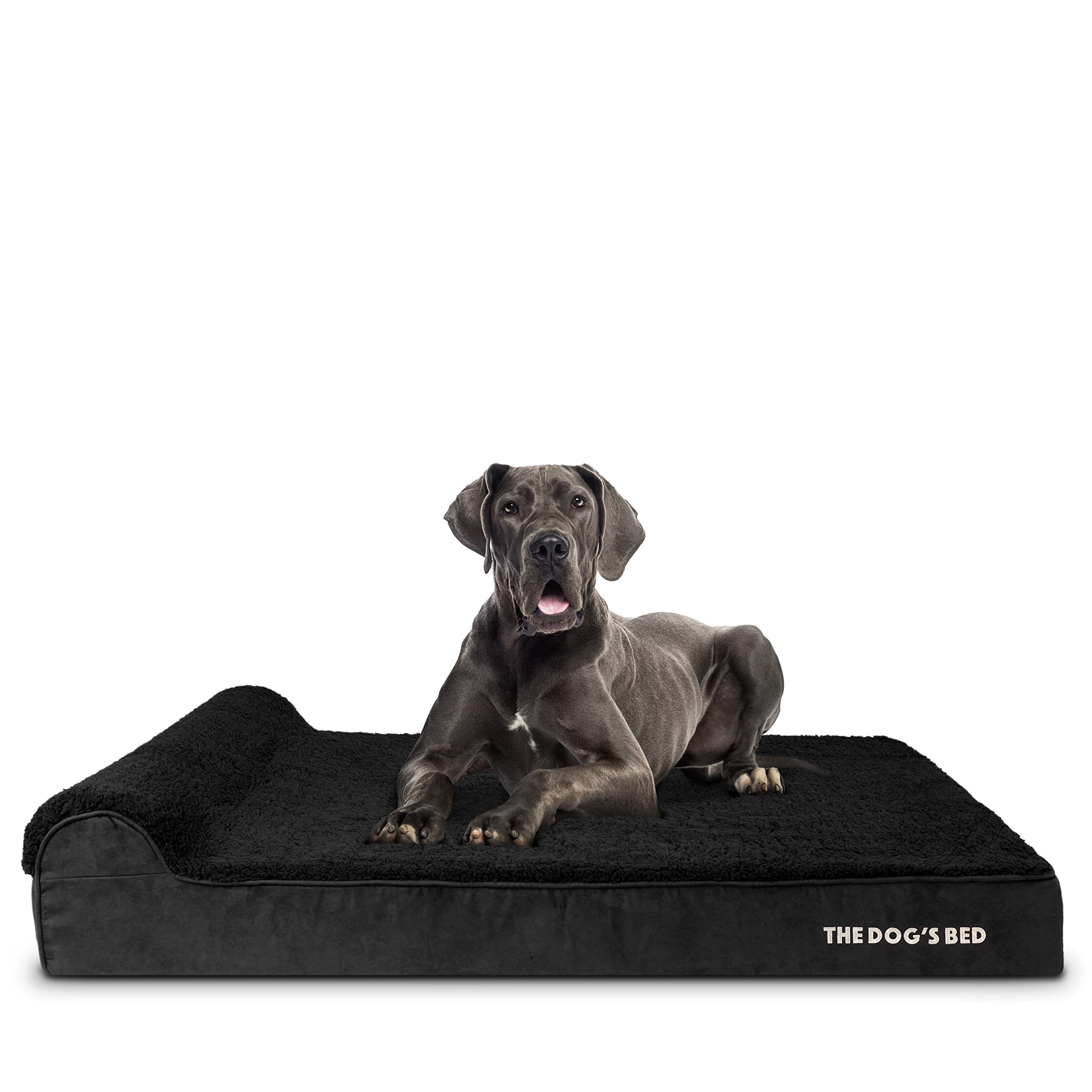 The Dog’s Bed Orthopedic Headrest Dog Bed XXL Black Plush 54x36, Memory Foam, Pain Relief for Arthritis, Hip & Elbow Dysplasia, Post Surgery, Lameness, Veterinary Approved, Waterproof Washable Cover