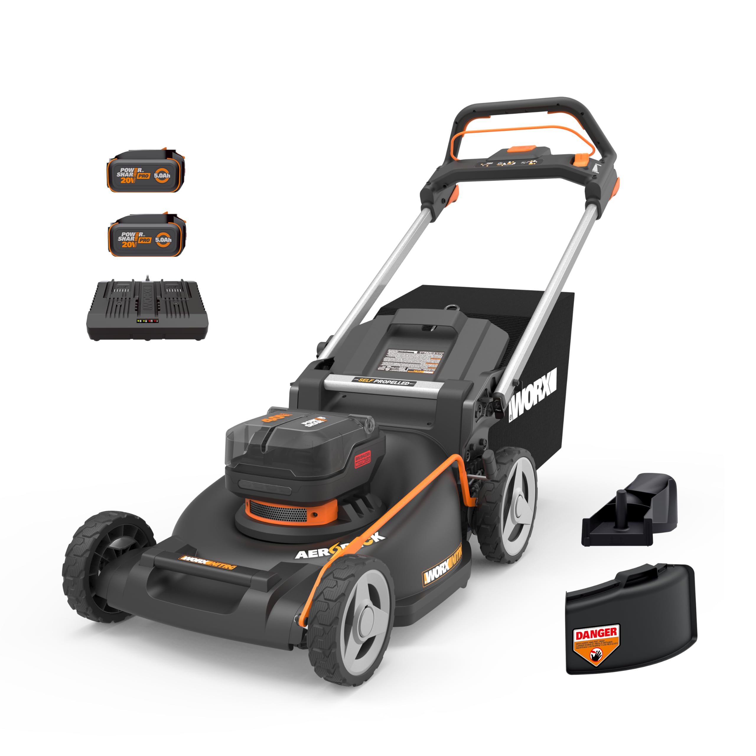 WORX Nitro 40V 21" Cordless Lawn Mower with Aerodeck & Intellicut, Electric Mower with Variable Speed, Self-propelled Lawn Mower WG760 – (2) PowerShare 5.0Ah Batteries & Charger Included