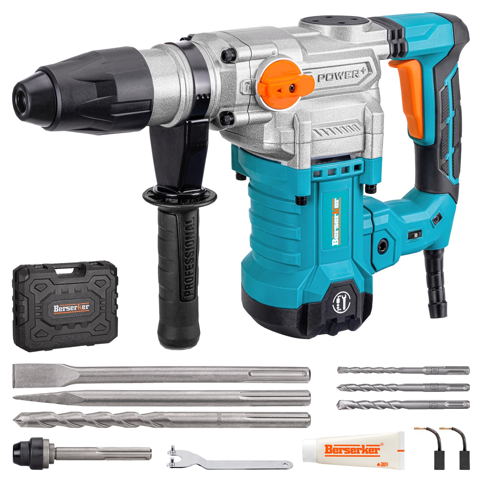 Berserker 1-9/16" SDS-Max Heavy Duty Rotary Hammer Drill with Vibration Control,Safety Clutch,13 Amp 3 Functions Demolition Rotomartillo for Concrete-Including 4 Drill Bits,2 Chisels,Carrying Case