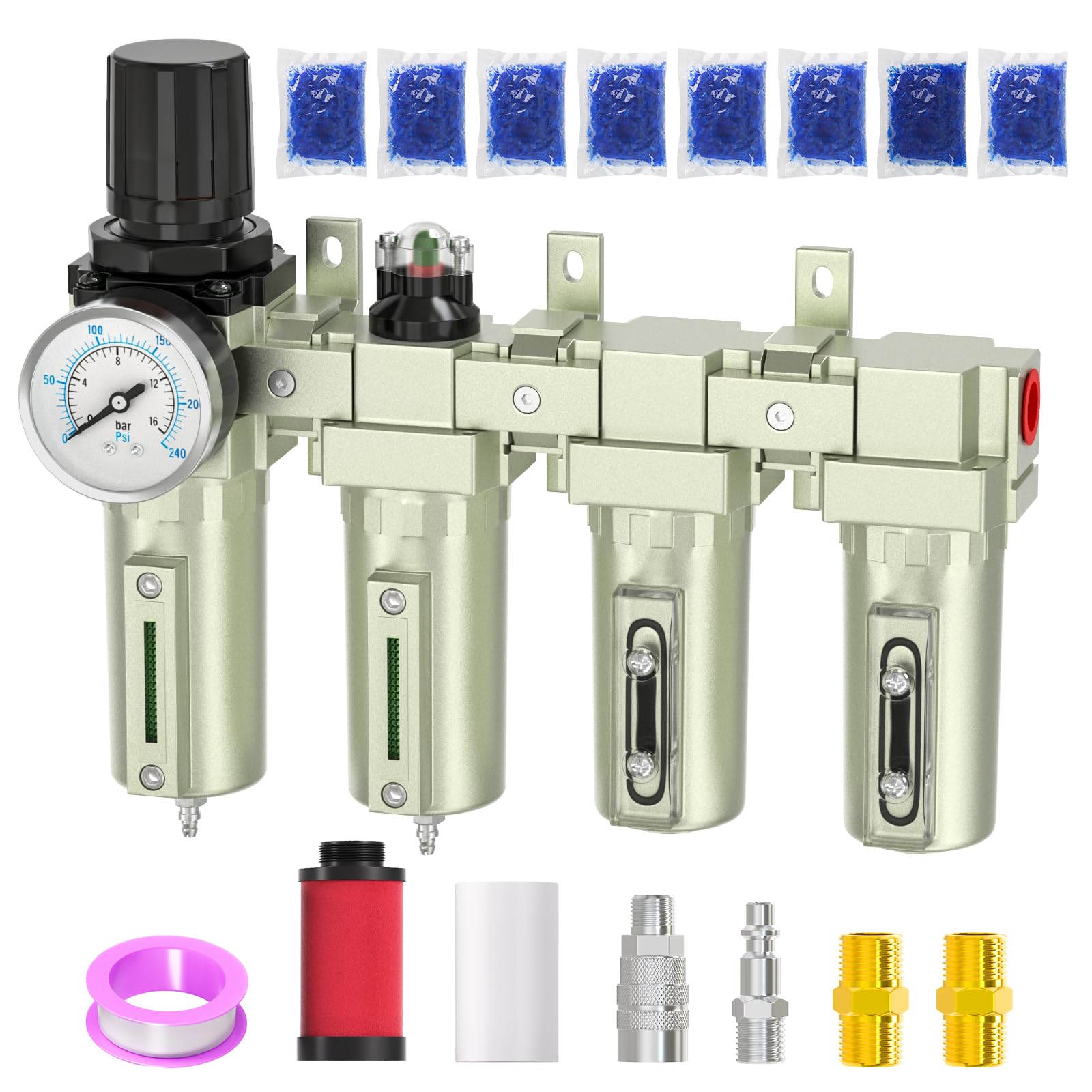 BOGERDACK Industrial Grade 4-Stage Air Drying System, 1/2" NPT with Manual Drain, Desiccant Dryer, air Regulator, Particulate Filter and Coalescing Filter for Paint Spray, Plasma Cutter
