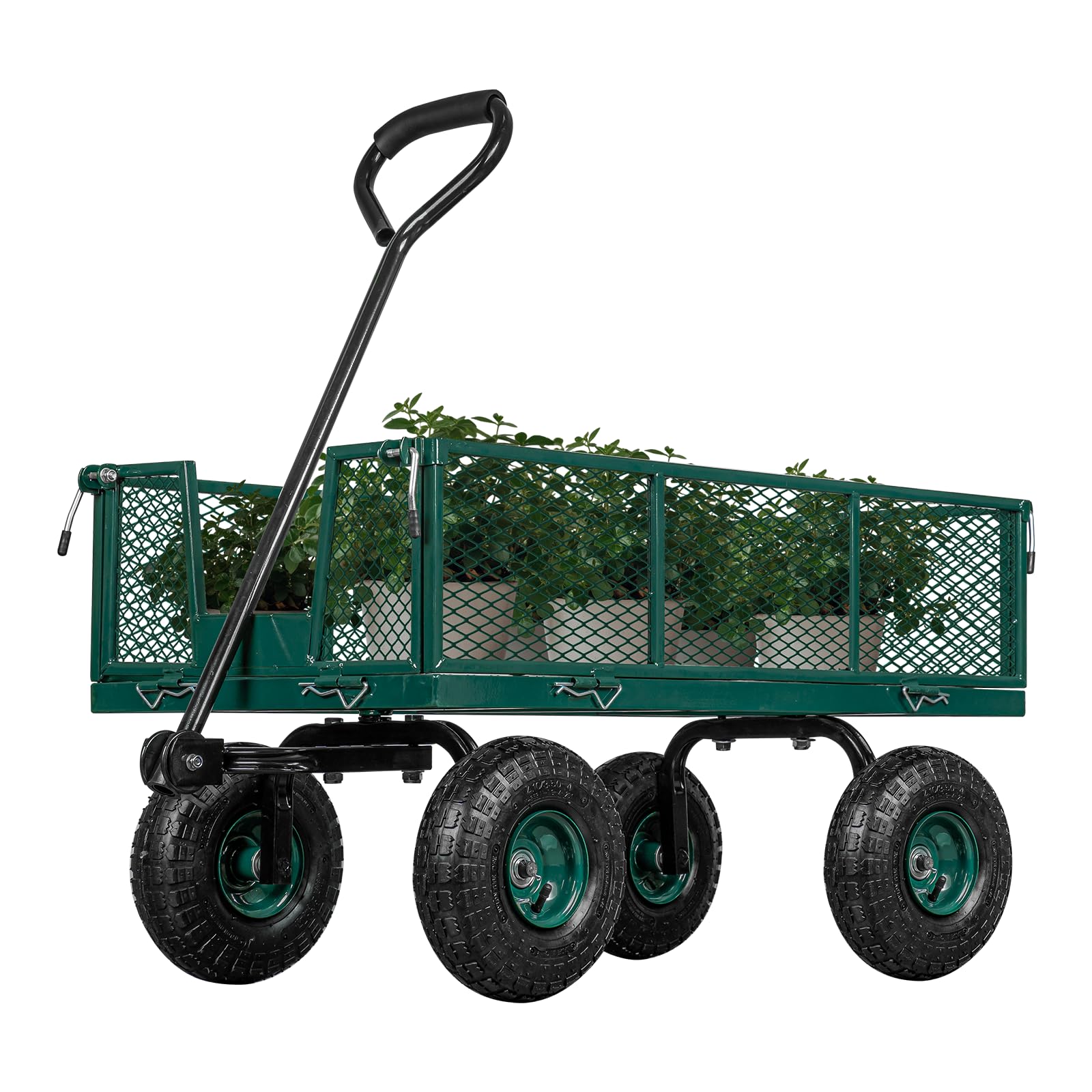 TAIFA Heavy Duty Steel Garden Cart 880 Lbs Capacity with Removable Sides for Yard Lawn and Farm, Metal Utility Wagon with 180° Rotating Handle, Green