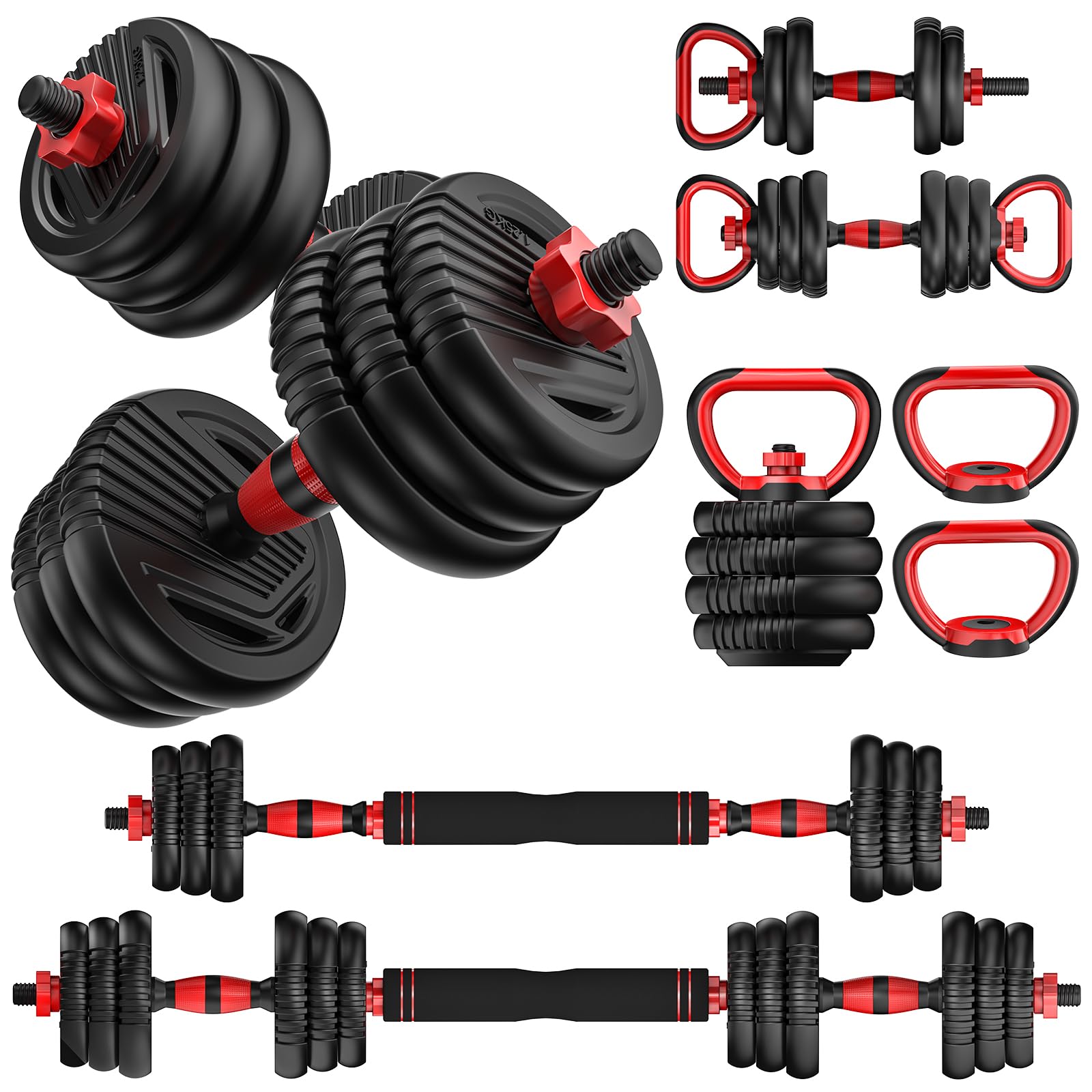 UNNMIIY Adjustable Dumbbells, 10/20/30/45/70/90lbs Free Weight Set with Connector, 4 in1 Dumbbells Set Used as Barbell, Kettlebells, Push up Stand, Fitness Exercises for Home Gym Suitable Men/Women(90LBS(45LBS PAIR))