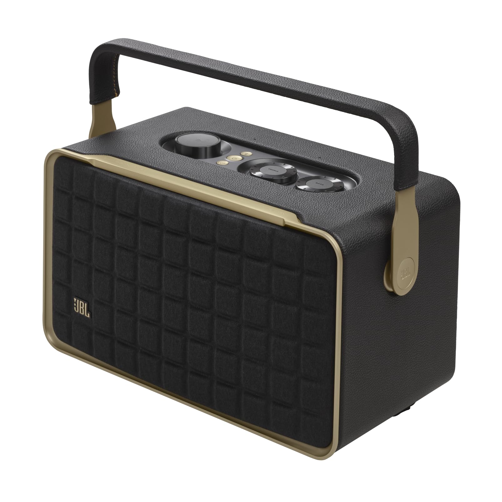 JBL Authentics 300 - Retro Style Wireless Bluetooth/WiFi Home Speaker, Built in Battery (4800mAh), Music Streaming Services via Built-in Wi-Fi, Built in Alexa and Google Assistant (Black/Gold)