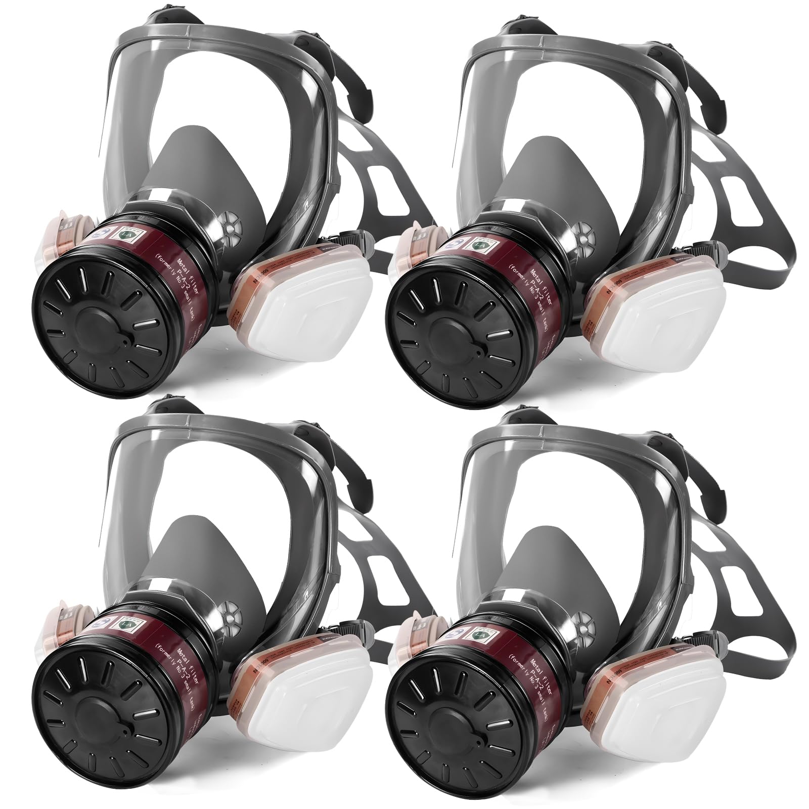 FFCAN Gas Masks Survival Nuclear and Chemical, Gas Mask with 40mm Activated Carbon Filter and 6001 Filter, Respirator Mask for Dust, Vapors, Chemicals, Paint, Spray, Welding, Polishing, 4 Pack