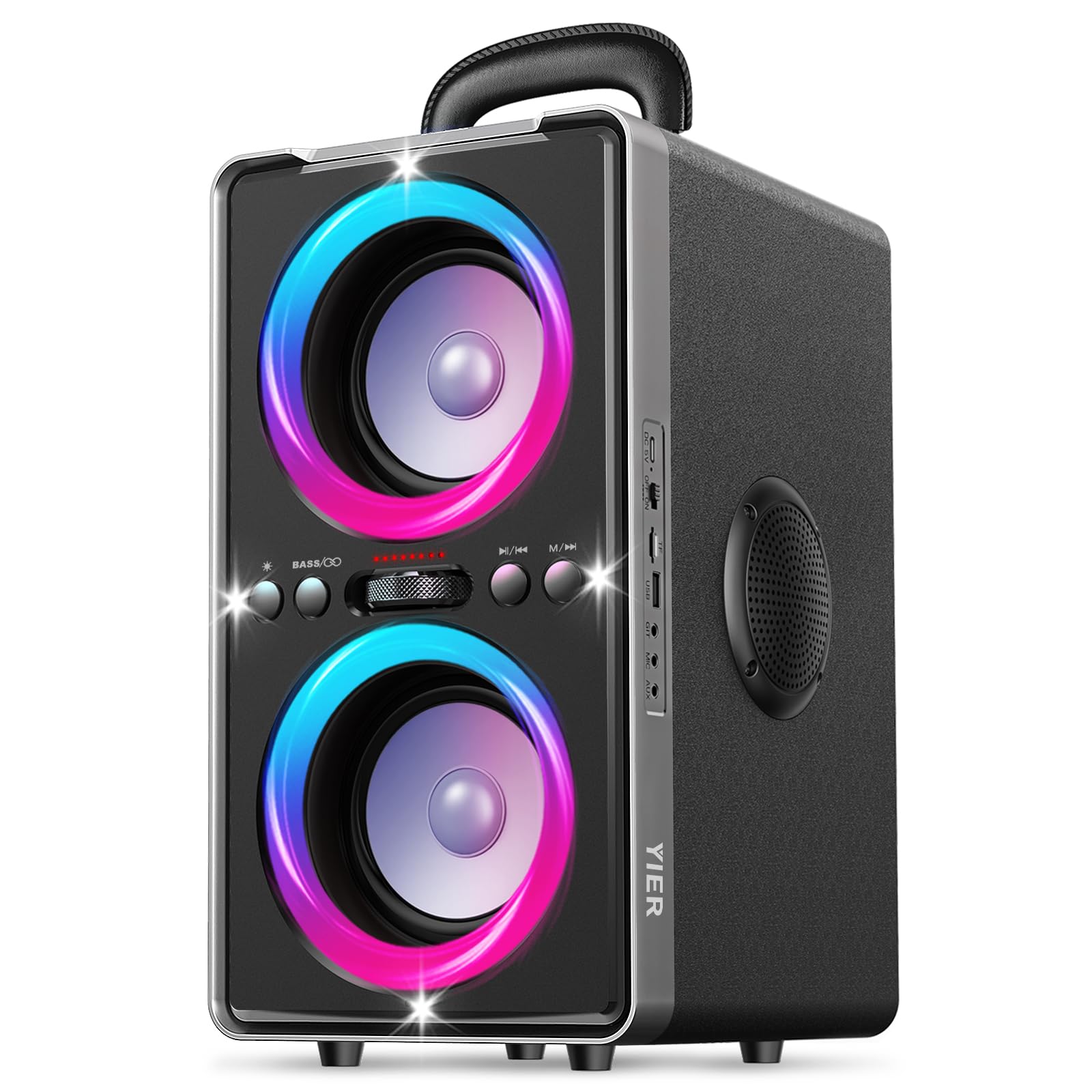 YIER Bluetooth Party Speaker, 200W Peak Portable Loud Stereo with Subwoofer, Wireless TWS Pairing Deep Bass Led Light Show with Fast Charging for Outdoor Home Party Camping