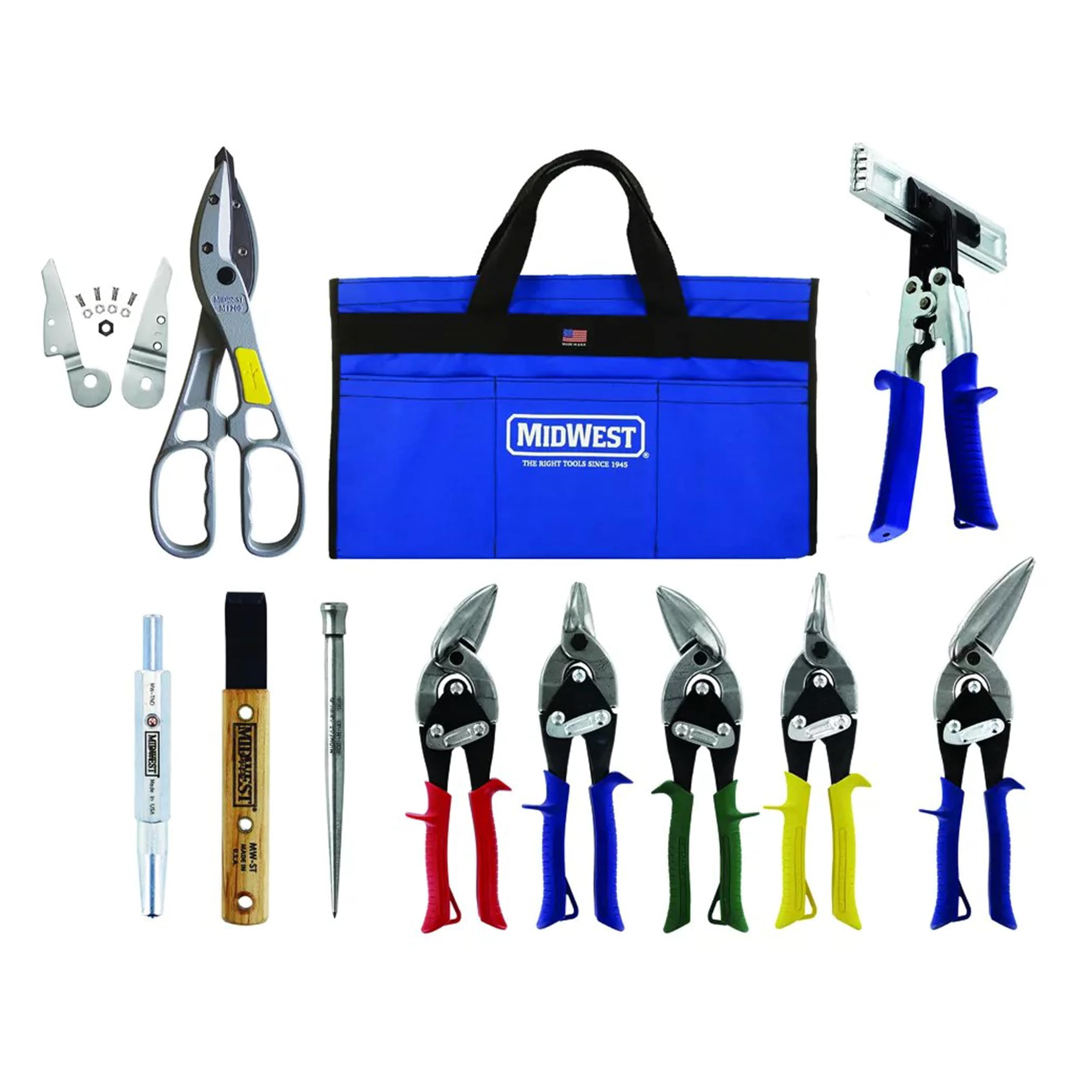 MIDWEST BUILDING Tool Kit - 10 Piece Set Includes Aviation Snips & More, Made in the USA - MWT-BULDKIT03