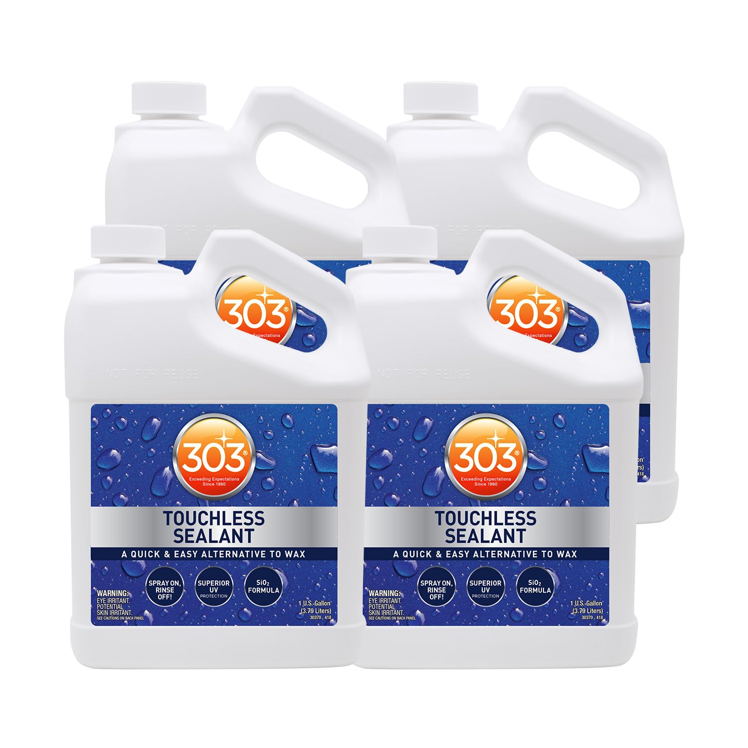 303 Products Touchless Sealant - SiO2 Technology - Water Activated Paint and Glass Protection - Spray On, Rinse Off, Refill for Trigger Spray Bottle,1 Gallon (Pack of 4), 30399