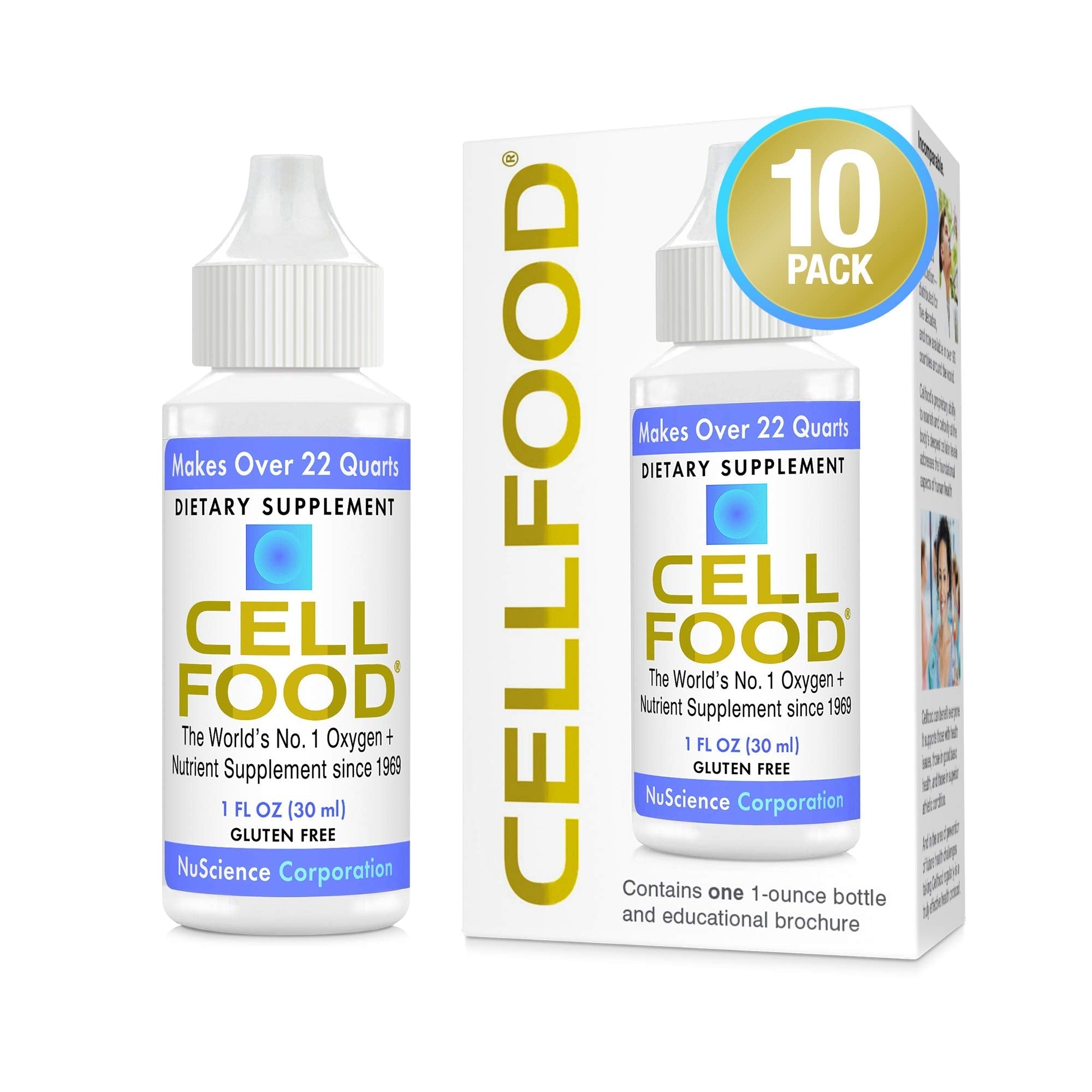 Cellfood Oxygen Boost - 1 fl oz, 10 Pack - Liquid Oxygen Supplement for Lymphatic Drainage, Altitude Sickness, Jet Lag, Fatigue, Headaches, Hangovers & Energy - Gluten Free, Cert. Kosher