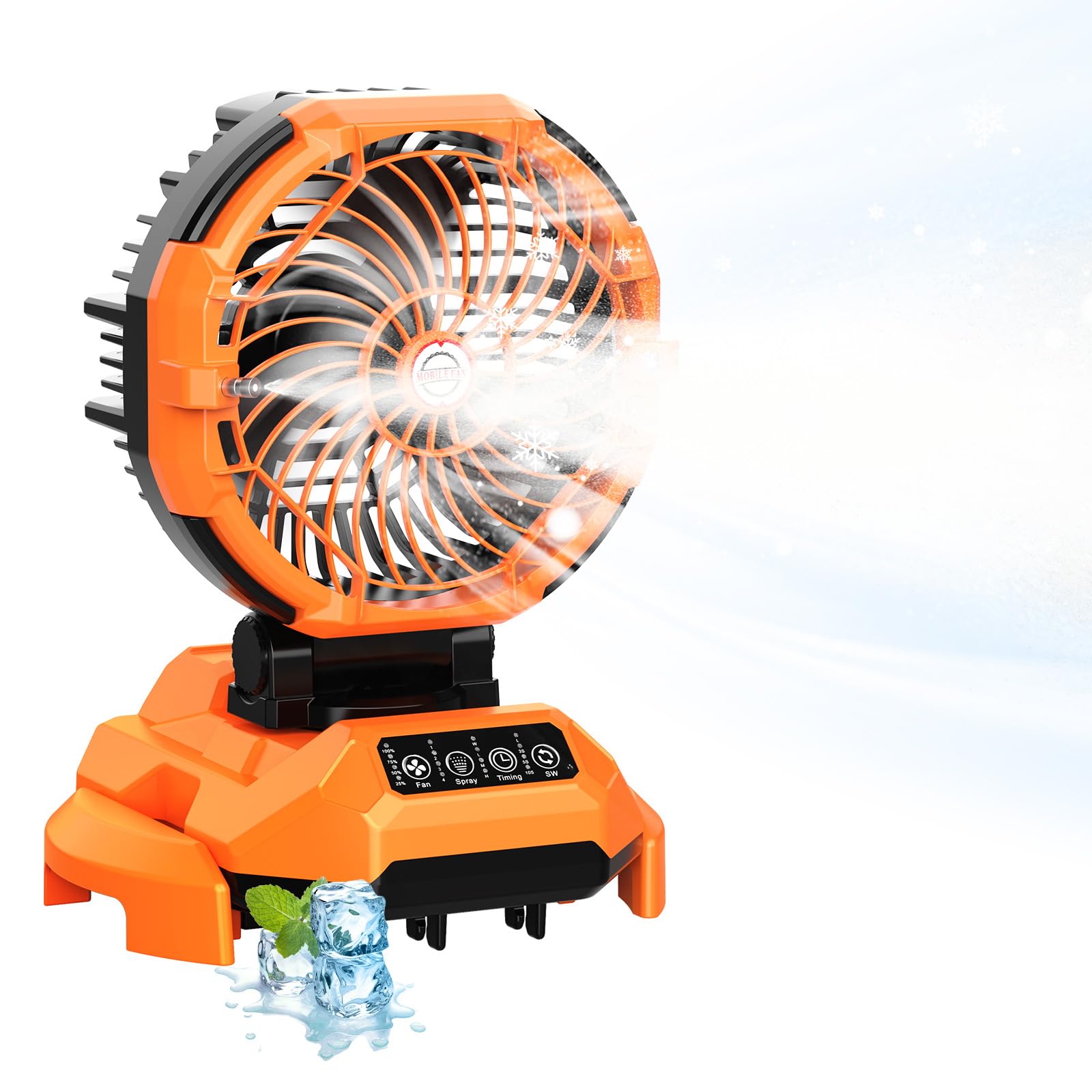 Portable Misting Fan, 30000mAh Rechargeable Battery Powered, Floor Cooling Fan 4 Strong Winds, 4 Spray Mister, Adjustable Base for 10-13in Water Tank, Outdoor Fans for Camping(No Bucket Included)