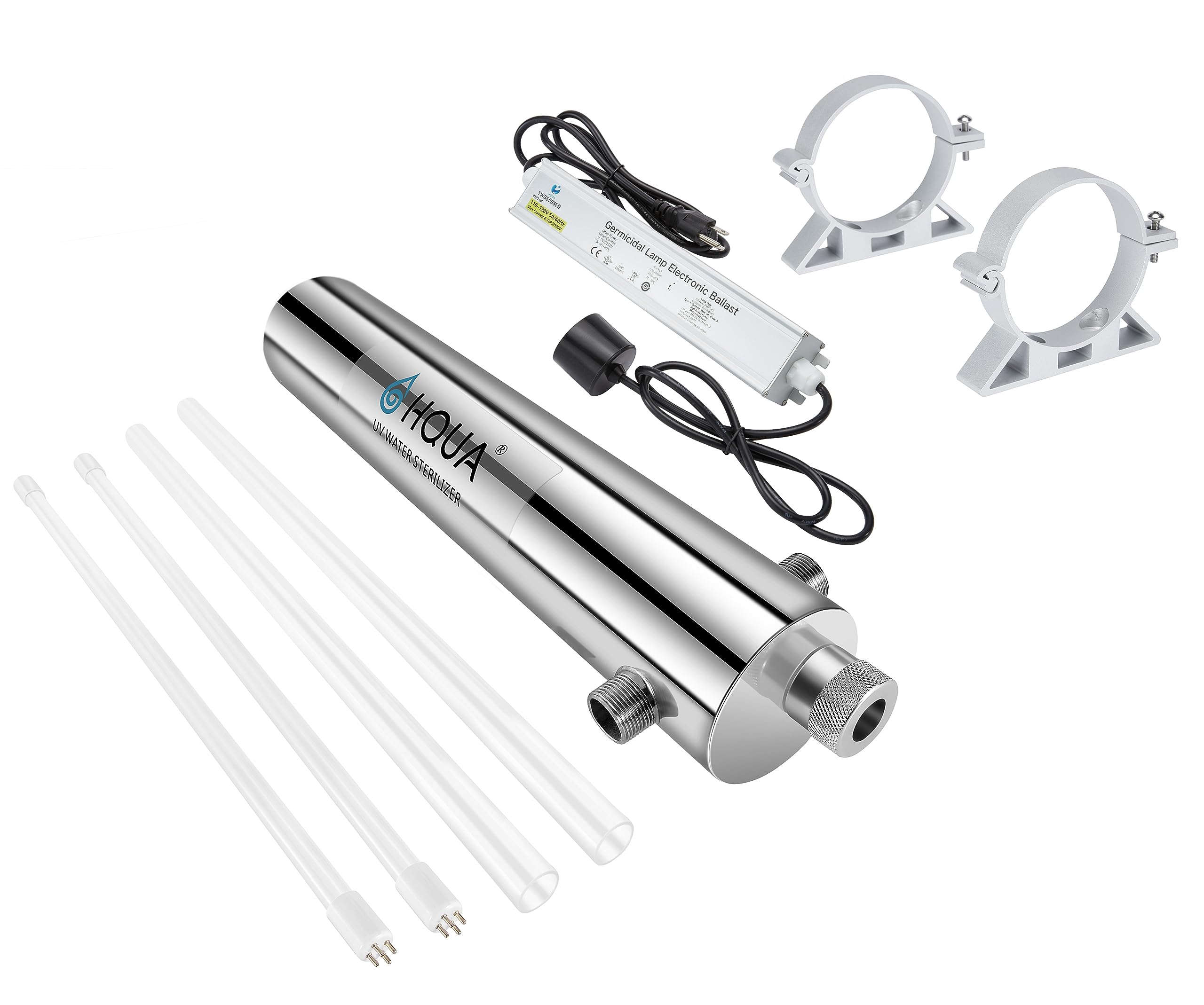 HQUA-TWS-12 Ultraviolet Water Purifier Filter for Whole House Water Purification,12GPM 120V, 1 Extra UV Lamp + 1 Extra Quartz Sleeve