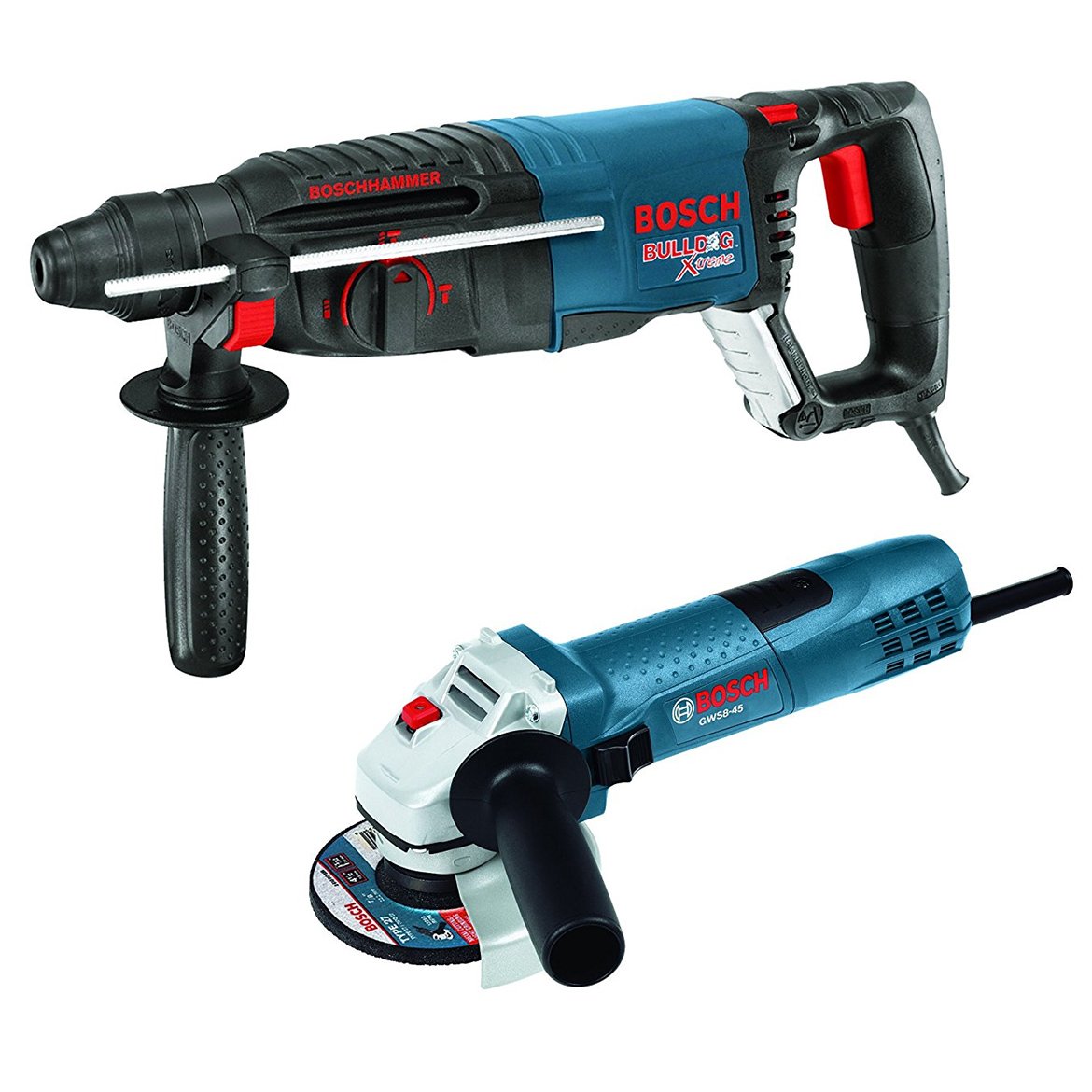 Bosch 11255VSR-GWS8 1" SDS-plus Bulldog Xtreme Rotary Hammer with 4-1/2" Small Angle Grinder, Blue