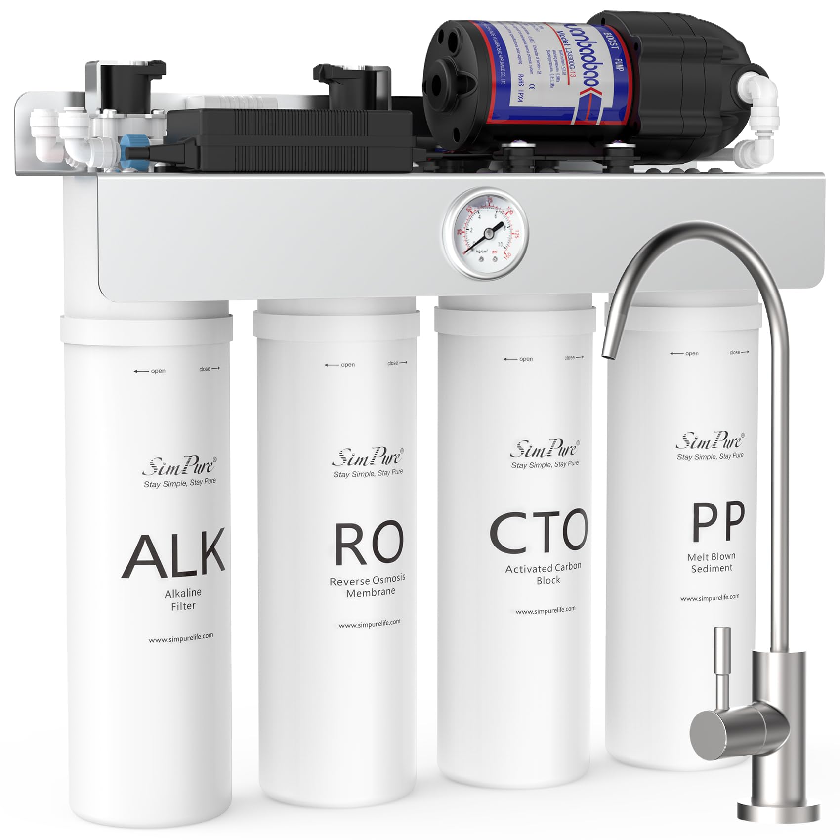 SimPure Alkaline UV Reverse Osmosis System T1-400ALK, NSF/ANSI 58 Certified, Tankless RO Water Filter System 400 GPD, pH+ Remineralization Water Filtration Under Sink, BPA Free, Built-in Pump