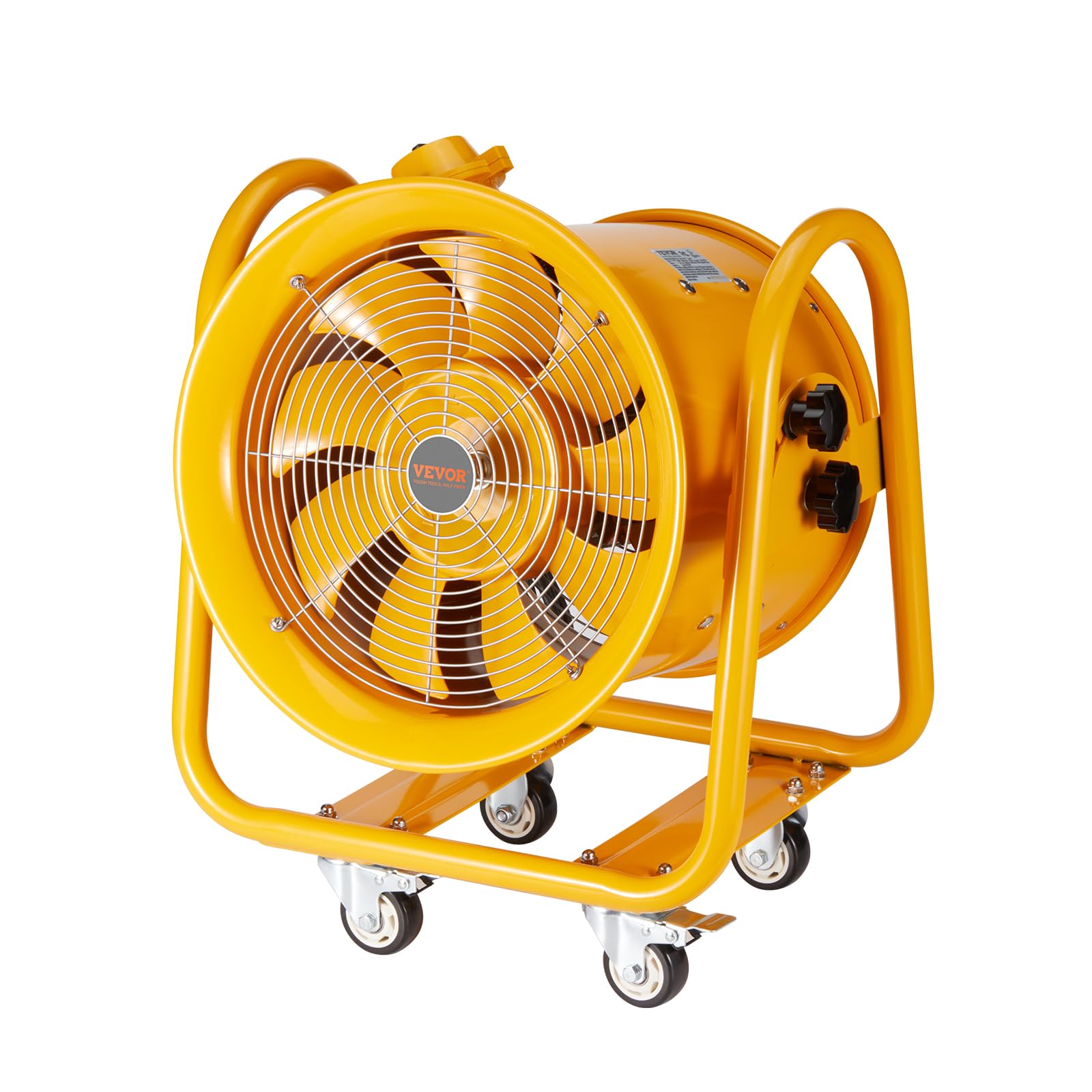 VEVOR Portable Blower Explosion Proof Utility Fan 16 inch, 4240 CFM Heavy Duty Cylinder Exhaust Fan With 16.4ft Power Cord - No Plug, Industrial Ventilator for Warehouse, Mill, Spray Booth, Tank