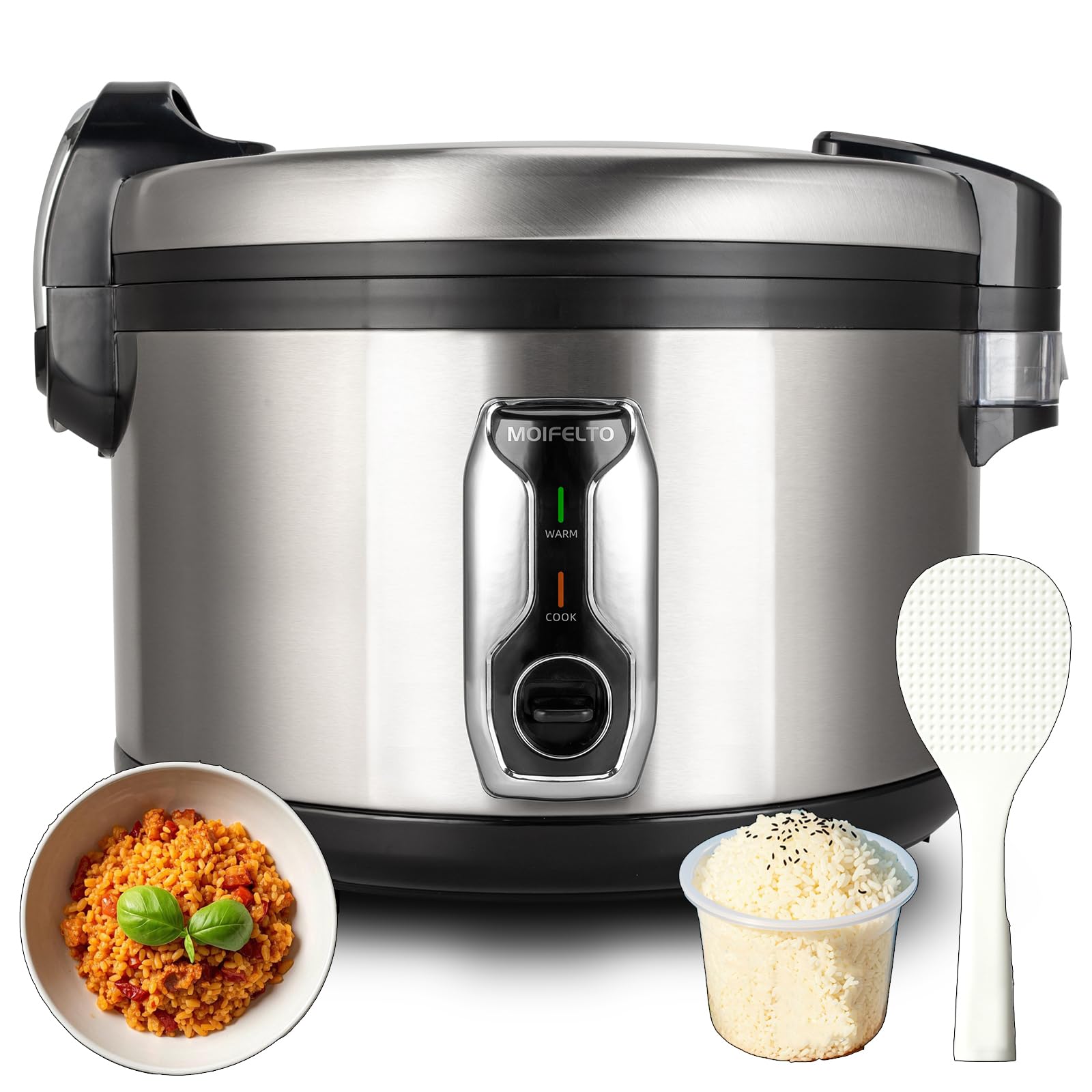MOIFELTO 16.8QT Commercial rice cooker 90 cups cooked Large Stainless Steel rice Commercial for 65-75 people 1350W Electiric Rice Warmer, with One-Touch Operation | Auto Keep Warm| Non-Stick Inner Pot