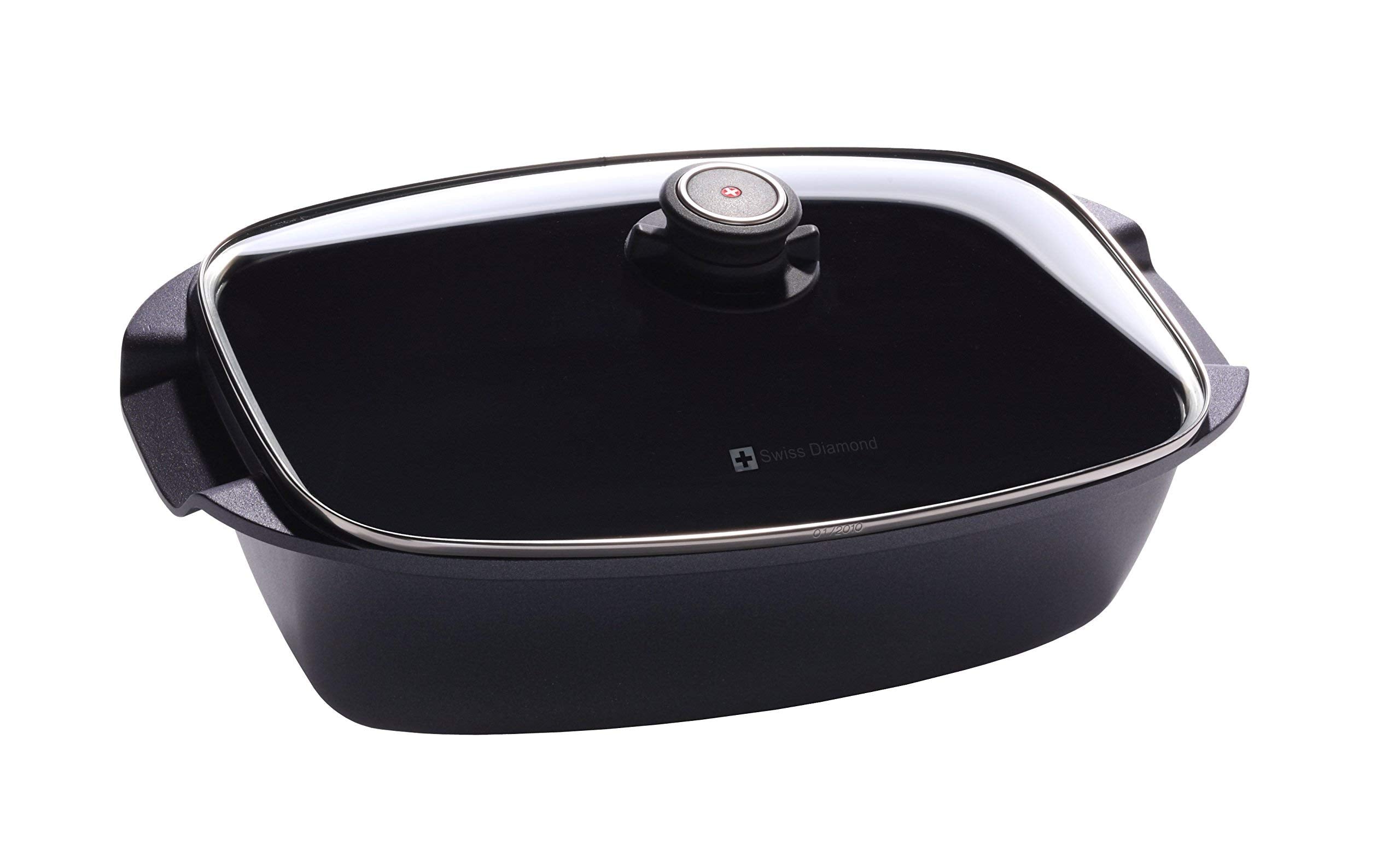 Swiss Diamond Roaster 8.3"x13" (5.3 Qt) HD Nonstick Diamond Coated Aluminum Roaster Includes Lid Dishwasher & Oven Safe Roaster Grey