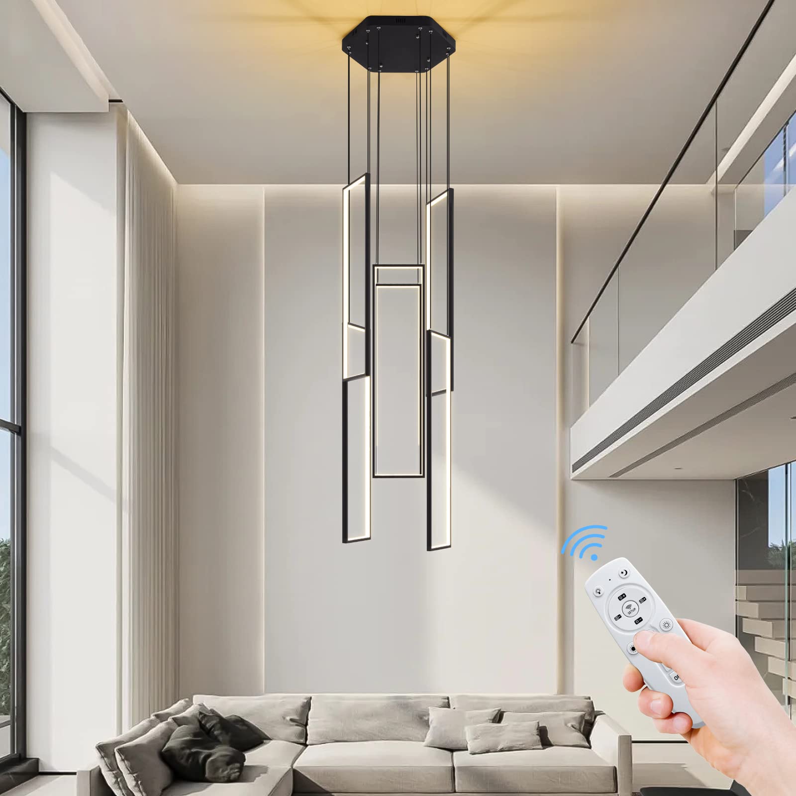 Ciowrouz Modern Chandelier Modern Led Chandelier Adjustable Black Chandelier Lighting Fixture High Ceiling Chandelier Suitable for Living Room Staircase Villa