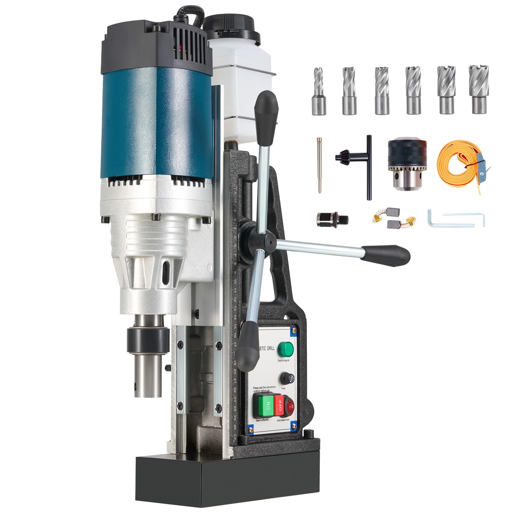 ZELCAN 1200W Mag Drill Press, Portable Magnetic Drill Press with 2" Boring Diameter, Heavy Duty Magnetic Drill with 6 Drill Bits, 2920 lbf 500 rpm Electric Drilling Machine with All-Copper Motor