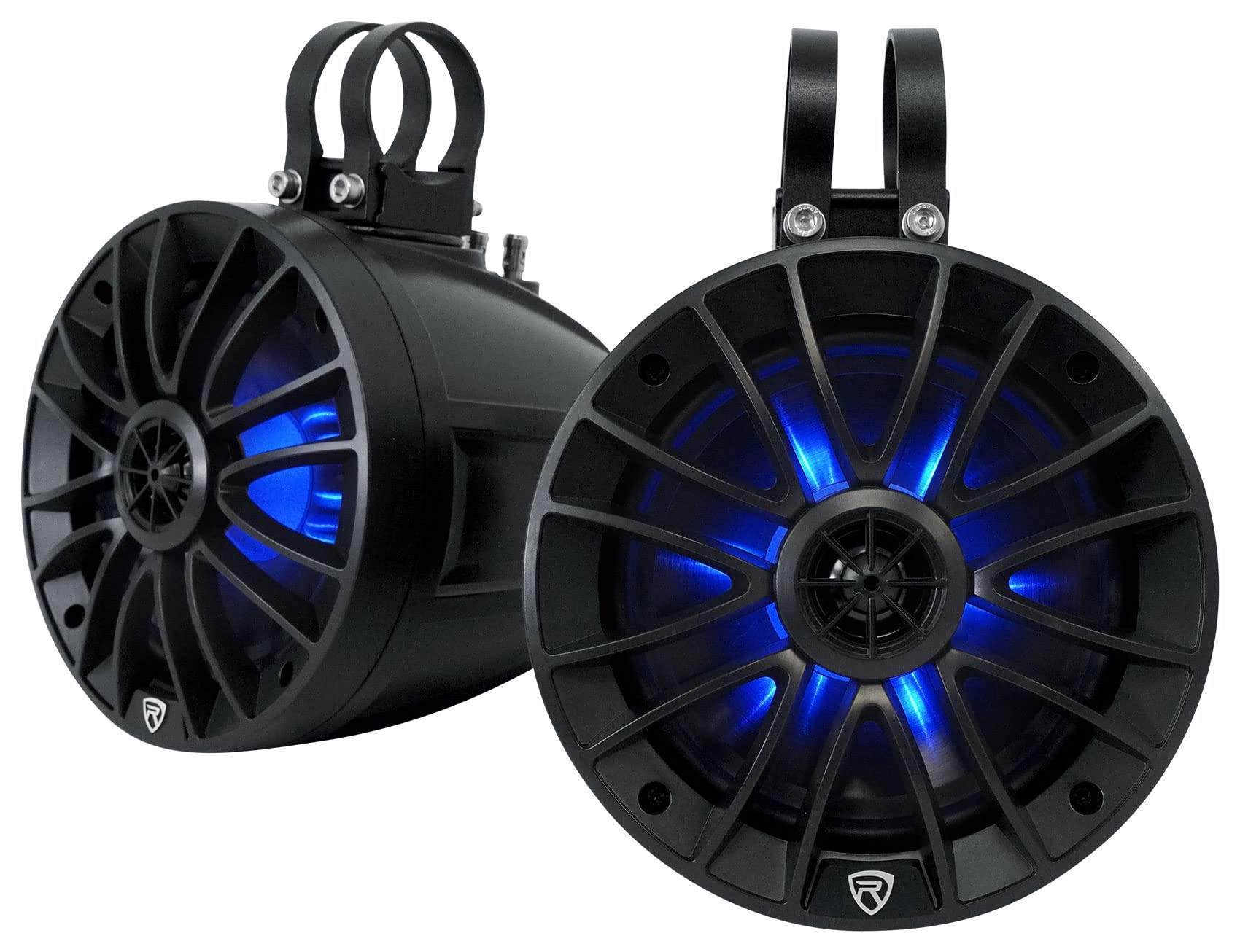 Rockville PT65BR Pair, 6.5" Powered Bluetooth LED Tower Speakers, Includes RGB Remote, 300W Peak Power, IPX6 Water Resistant, 360° Swivel Mount Black, Perfect for ATV/UTV/RZR/Cart