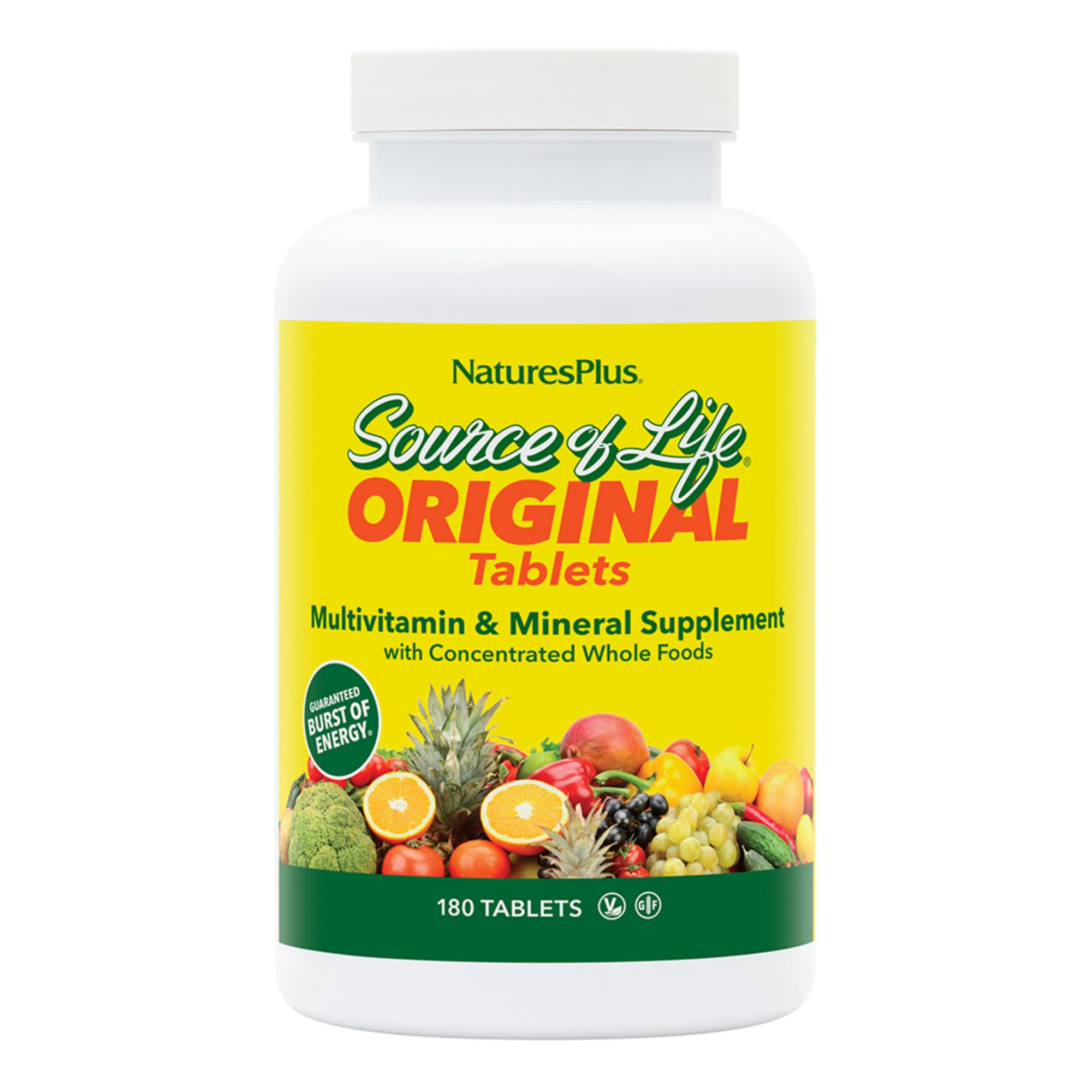 Natures Plus Source of Life - 180 Tablets, Pack of 3 - Multi-Vitamin & Mineral Supplement - Supports Natural Energy & Overall Well-Being - Gluten Free, Vegetarian - 180 Total Servings