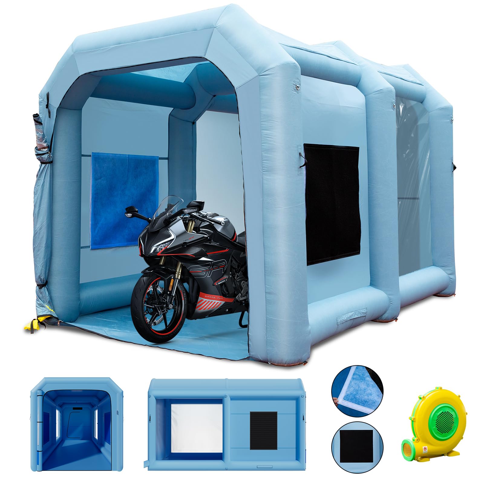 VEVOR Inflatable Paint Booth, 13x10x9ft Inflatable Spray Booth, 950W High Powerful Blower Spray Booth Tent, Car Paint Tent Air Filter System for Car Parking Tent Workstation Motorcycle Garage Blue